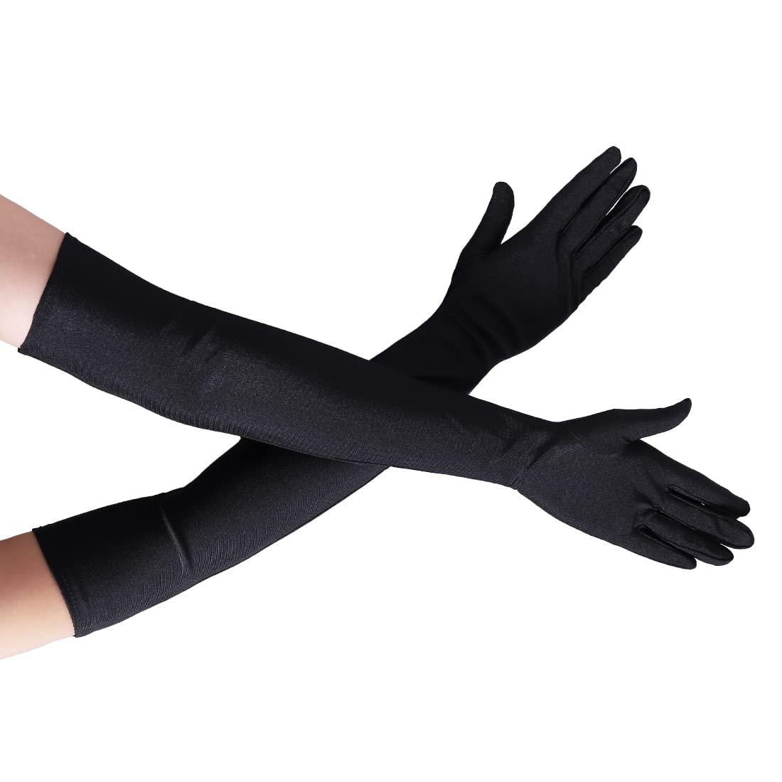 Long Opera Party Gloves for Women 1920s 20s Satin Gloves Costumes Elbow Length Bridal Evening Dress, 21.6 inches - Image 4