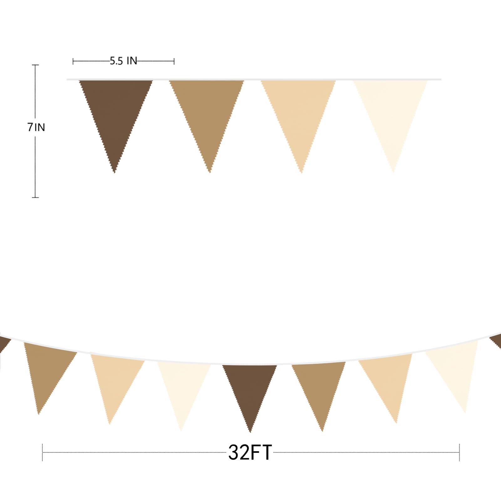 32Ft Brown Party Decorations Brown Pennant Banner Fabric Triangle Flag Bunting Garland Streamers for Woodland Teddy Bear Baby Shower Jungle Safari Birthday Home Outdoor Garden Decor - Image 3