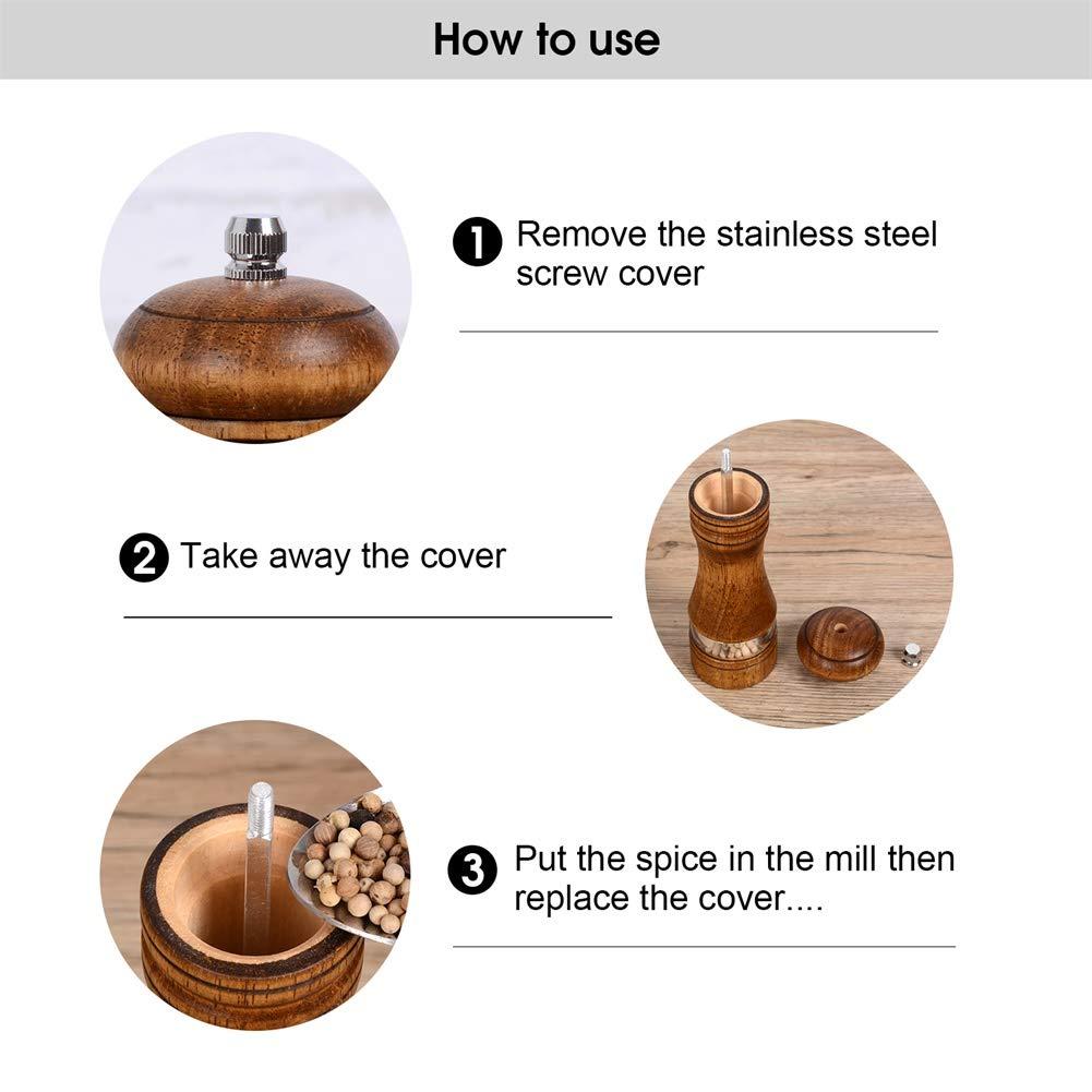 Haomacro Wood Salt and Pepper Grinder Set, Manual Mills with Acrylic Window, Adjustable Ceramic Grinding - 6.5inch, 2 Pack - Image 5