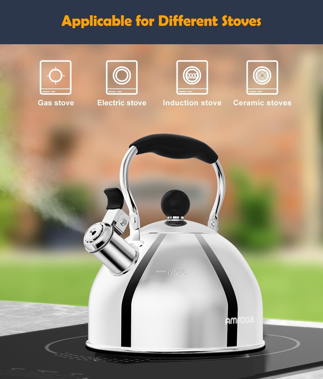 Tea Kettle, 2 Quart Stainless Steel Whistling Tea Kettle, Stovetop Whistling Teakettle Tea Pots for Stove Top with Ergonomic Folding Handle, Small Teapot, Water boiler for Tea, Coffee (Silver) - Image 4