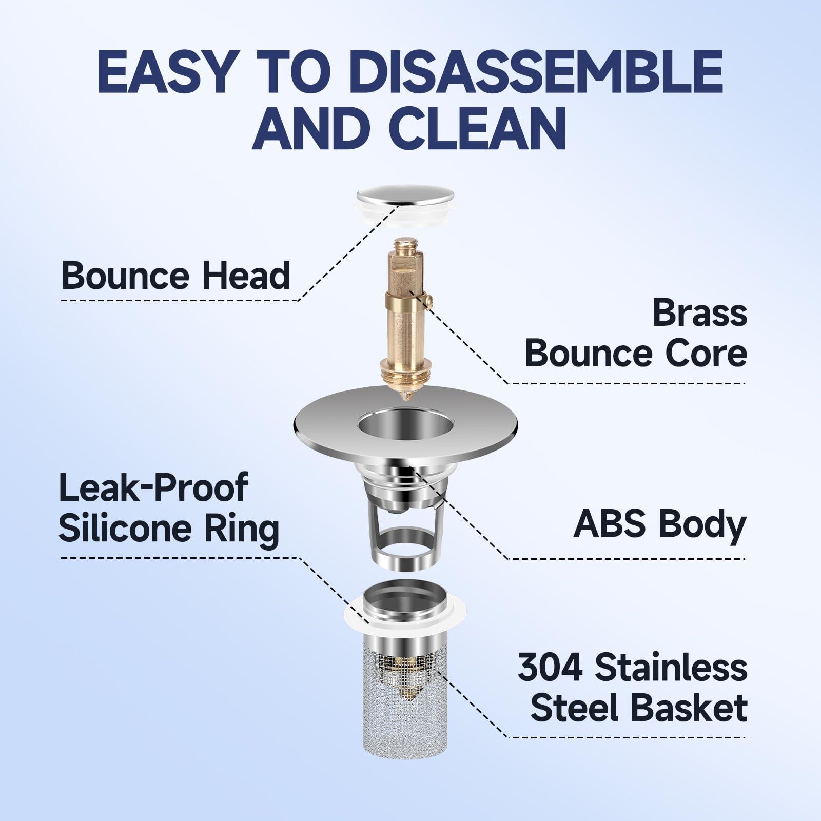 2 Pack Bathroom Sink Drain Strainer, 2 in 1 Pop Up Bathroom Sink Stopper with Hair Catcher Basket for 1~1.5 Inch Drain Holes, Universal Wash Basin Stopper Sink Drain Filter Anti-Clogging - Image 3