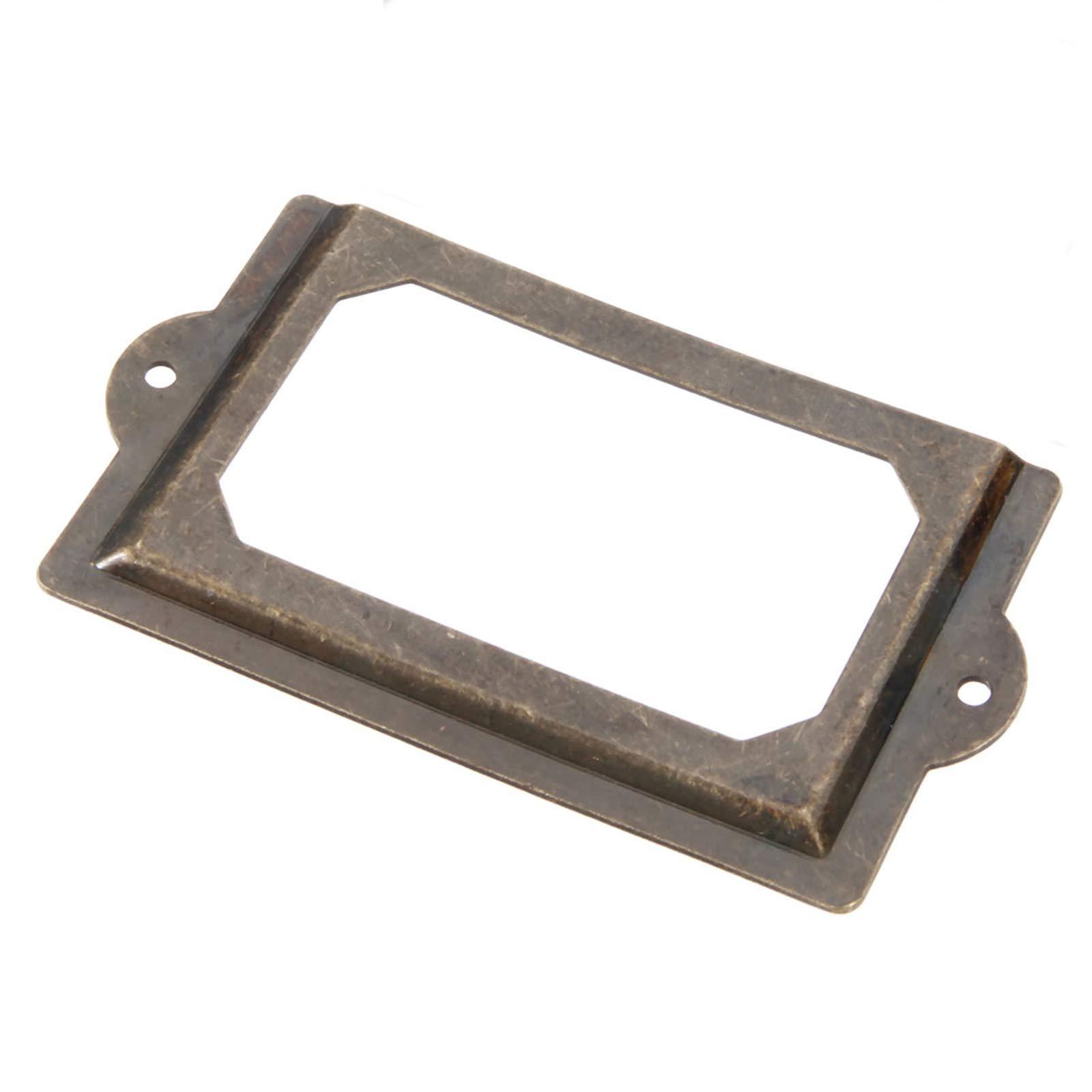 4 PCS Antique Tag Label Frames File Name Card Holder Bronze Drawer Pull Labels Holders for Office File Case Library Drawer Medicine Cabinet Apothecary Furniture (Length:5", Height:2-3/4") - Image 4
