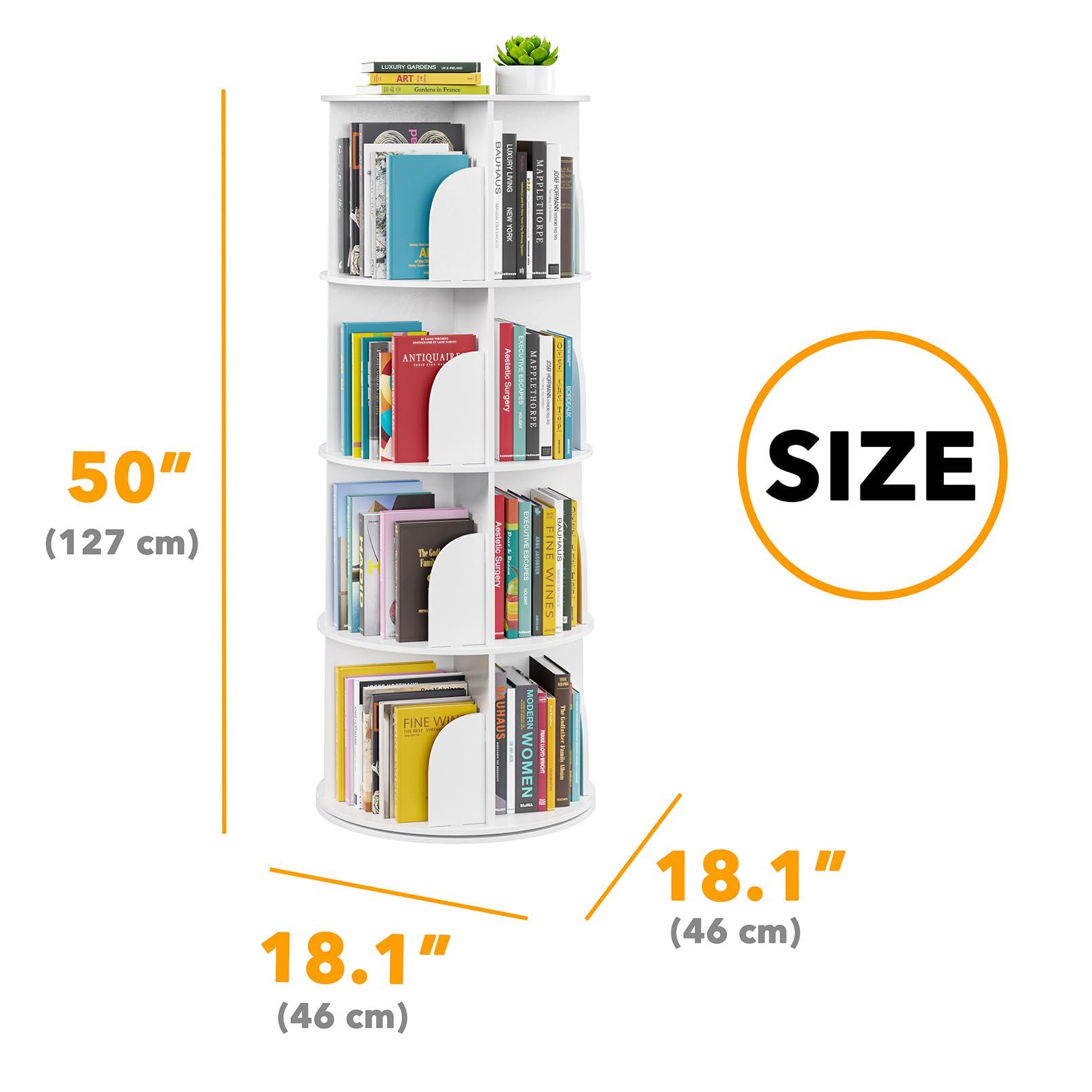 SpaceAid 4 Tier Rotating Bookshelf Tower, Spinning Bookcase Lazy Susan, Revolving 360 Book Shelf Storage Round Carousel, Vertical Rotate Turning Spiral Corner Organizer, White - Image 2