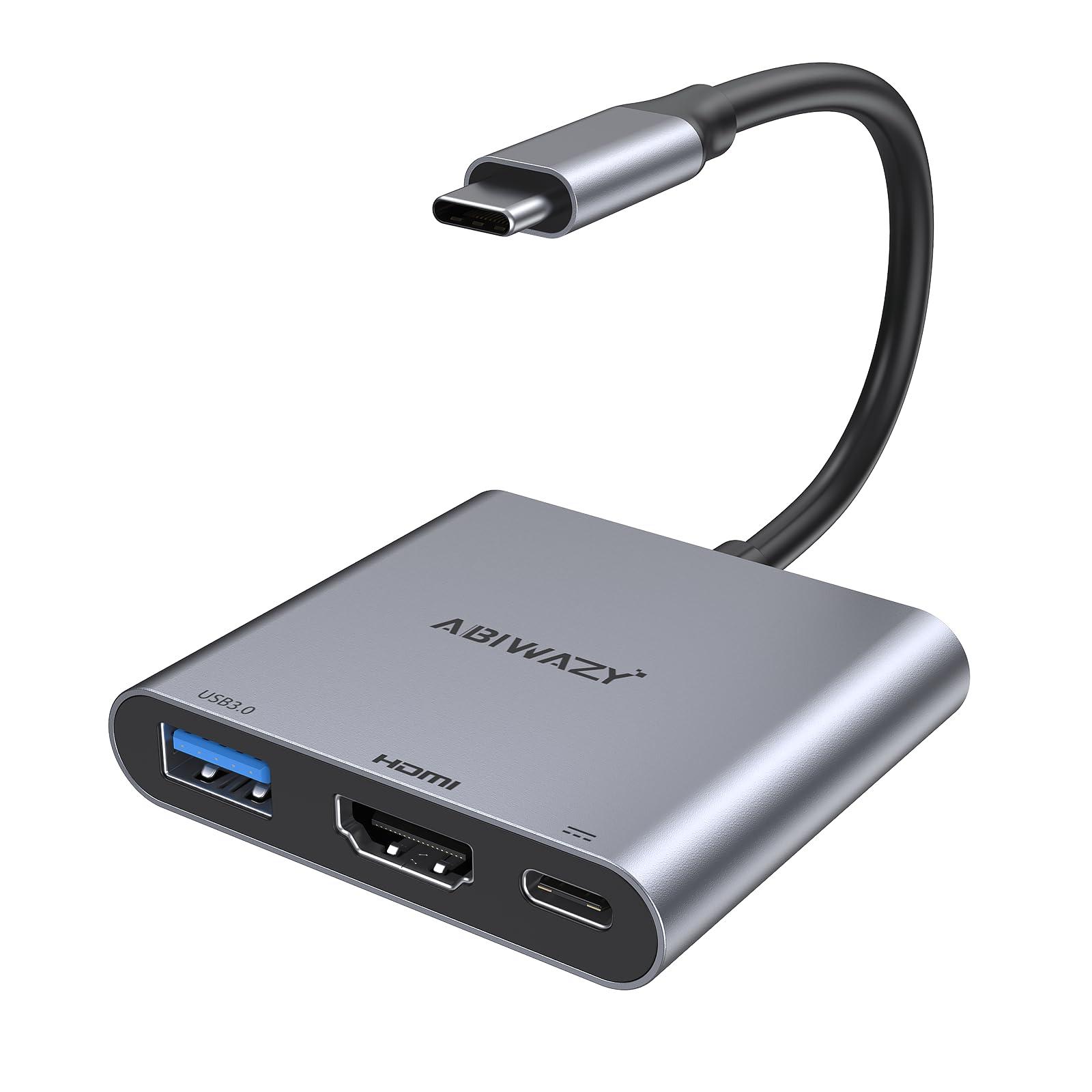USB C to HDMI Multiport Adapter with 4K HDMI Output,Type-C Hub Converter to 4K HDMI USB 3.0 PD Charging Port,USB-C Digital AV Multiport Adapter for MacBook Pro/air,iPad Pro &More USBC Devices(Grey)