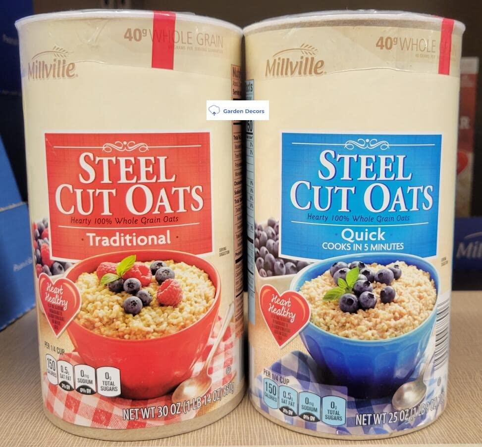 Millville Steel Cut Oats Hearty 100% Whole Grain Oats Traditional & Quick (Two Tubes)