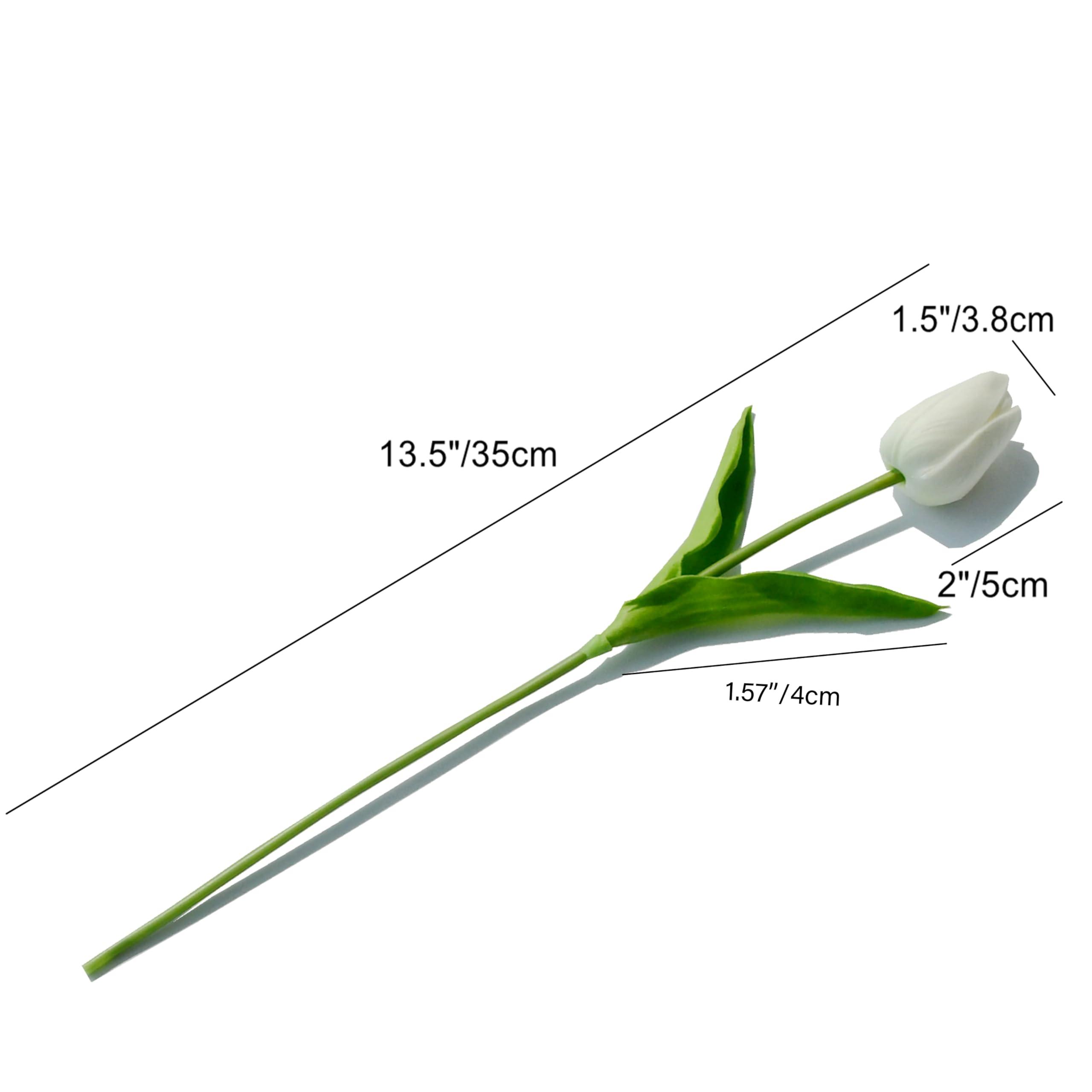 Mandy's Artificial Tulips 20 Stems White PU Faux Flowers for Wedding Home Decor 13.5 Inch - Image 3