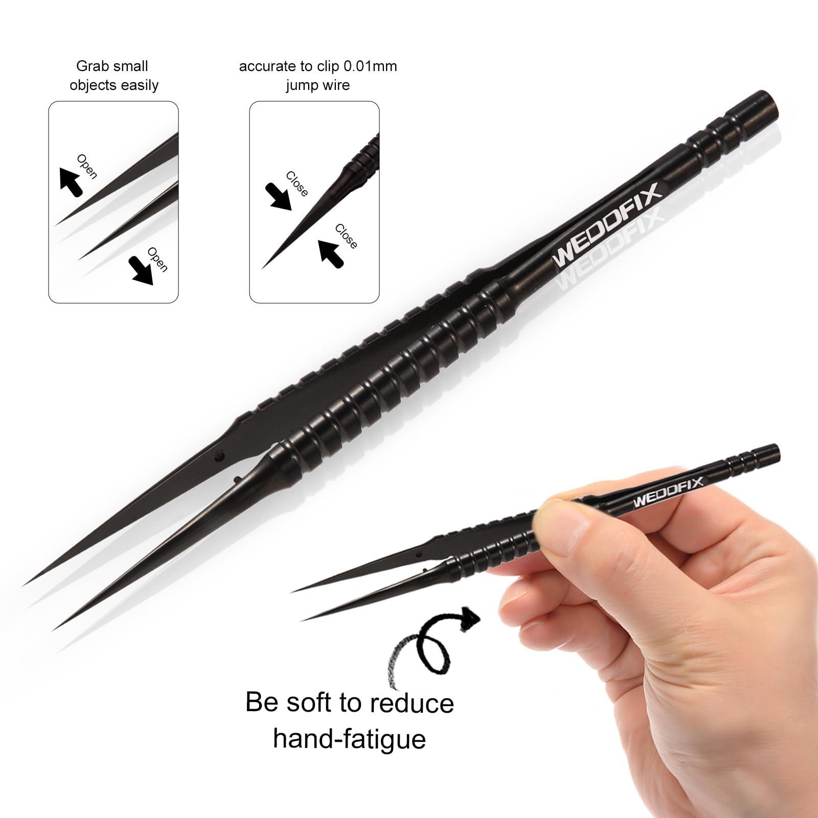 WEDOFIX Ultra Fine Precision Titanium Tweezers with Sharp Tips Non-magnetic Anti-corrosive Black Tweezers for Micro Soldering Work Electronics Jewelry Making - Image 4
