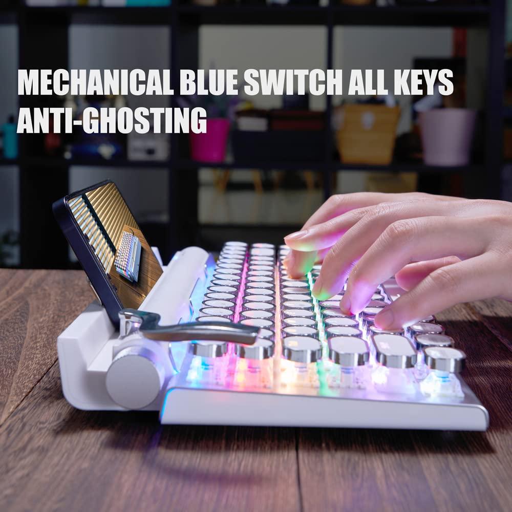 7KEYS Typewriter Keyboard Wireless Retro Style, Vintage Classical Mechanical Keyboard with Bluetooth for IPAD PC/Laptop Mac/Phone - Image 3