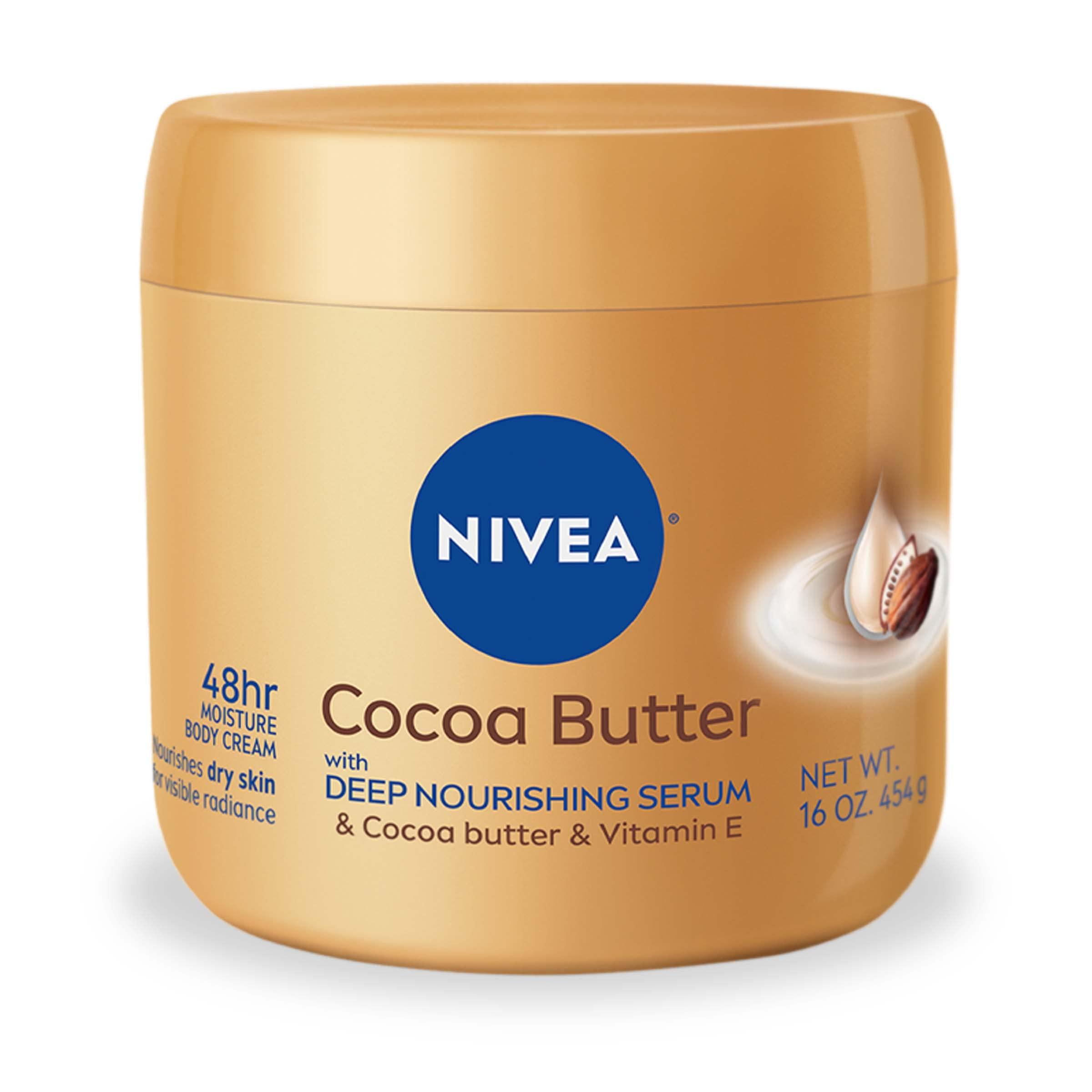 NIVEA Cocoa Butter Body Cream for Dry Skin with Hyaluronic Acid, Cocoa Butter and Deep Nourishing Serum, 72-Hour Body Moisturizer, 16 Oz Jar