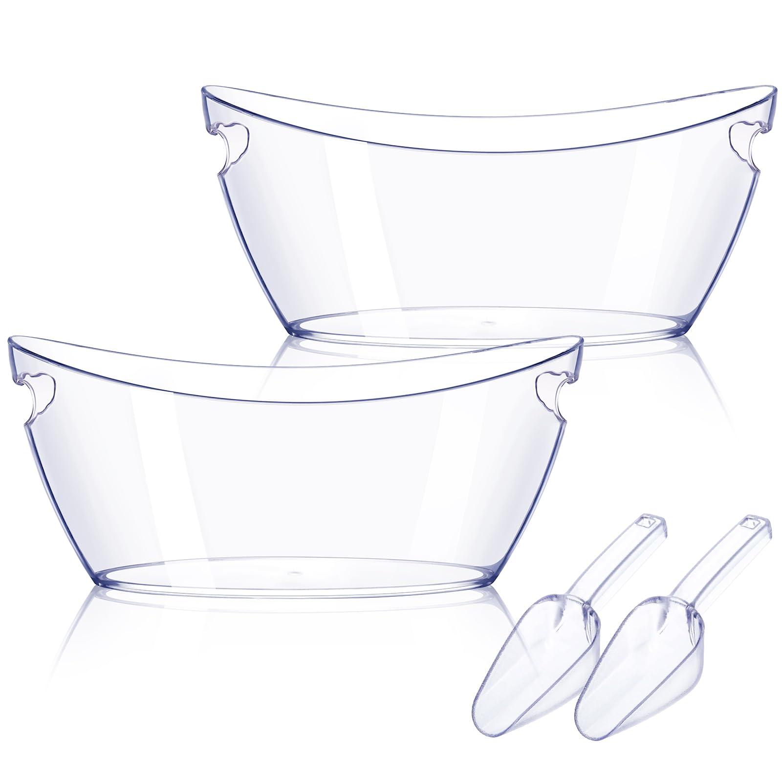 Ice Bucket 2 PCS, Ice Buckets for Parties, Mimosa Bar Supplies Beverage Tub and Scoops for Champagne Beer Sparkling Wine Cocktails（5.5L）Extra Large Model (Clear)