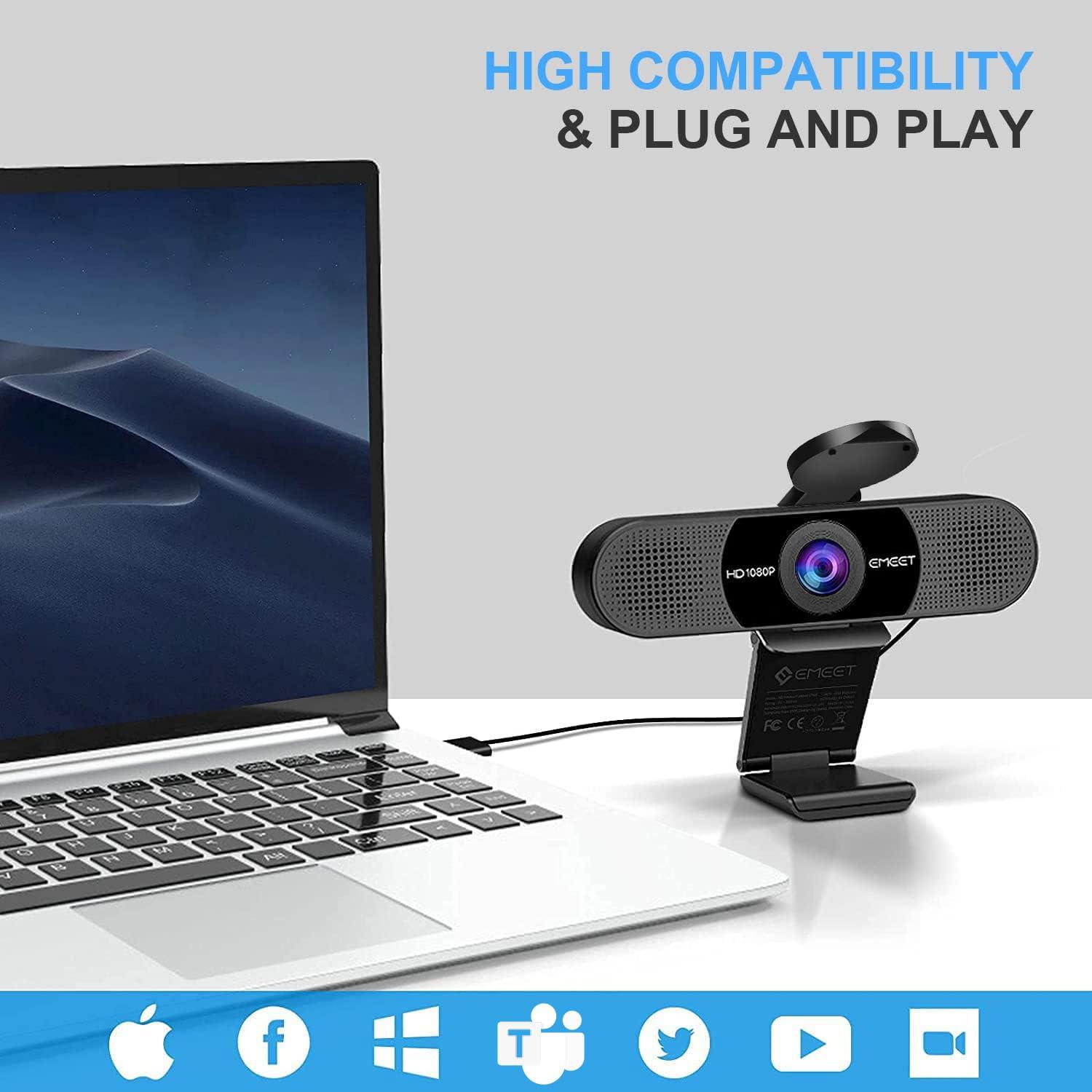 EMEET 1080P Webcam with Microphone, C960 Web Camera, 2 Mics Streaming Webcam, 90°FOV Computer Camera, Plug and Play USB Web Cam for Online Calling/Conferencing, Zoom/Teams/Facetime/YouTube, Laptop/PC - Image 7