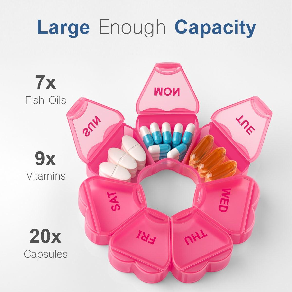 Large Weekly Pill Organizer, Pill Box 7 Day, KAPENS Daily Vitamin Case Large Capacity Compartments, Pill Containers for Fish Oil Medicine Supplements, Red - Image 2