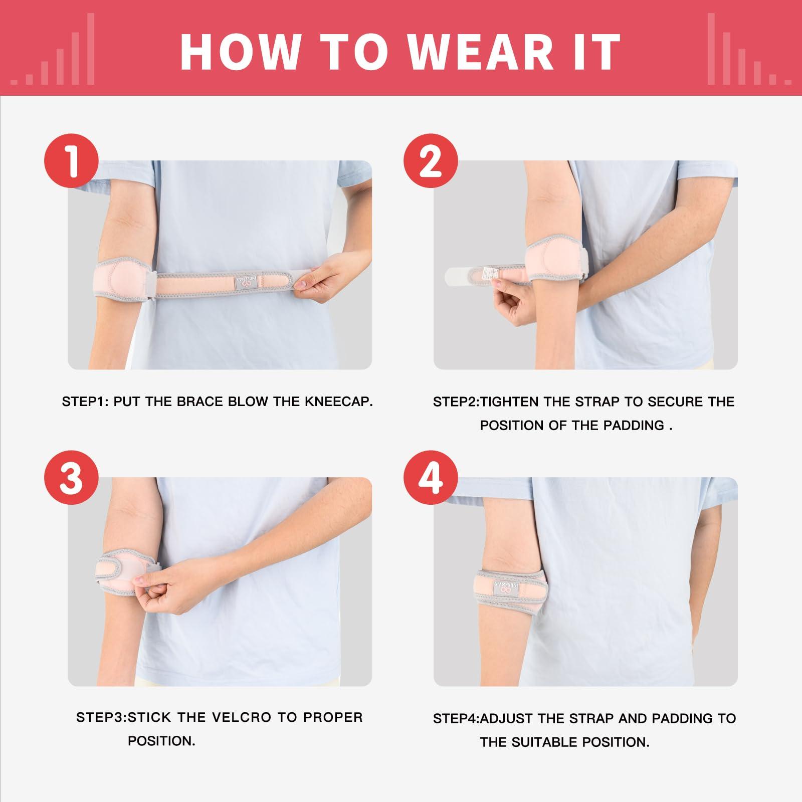 INDEEMAX Elbow Brace for Tendonitis and Tennis Elbow Strap for Women Men, 2 Pack Golfers Elbow Brace Counterforce Band with Compression Pad, Effective Tendon Pain Relief, Pink - Image 6