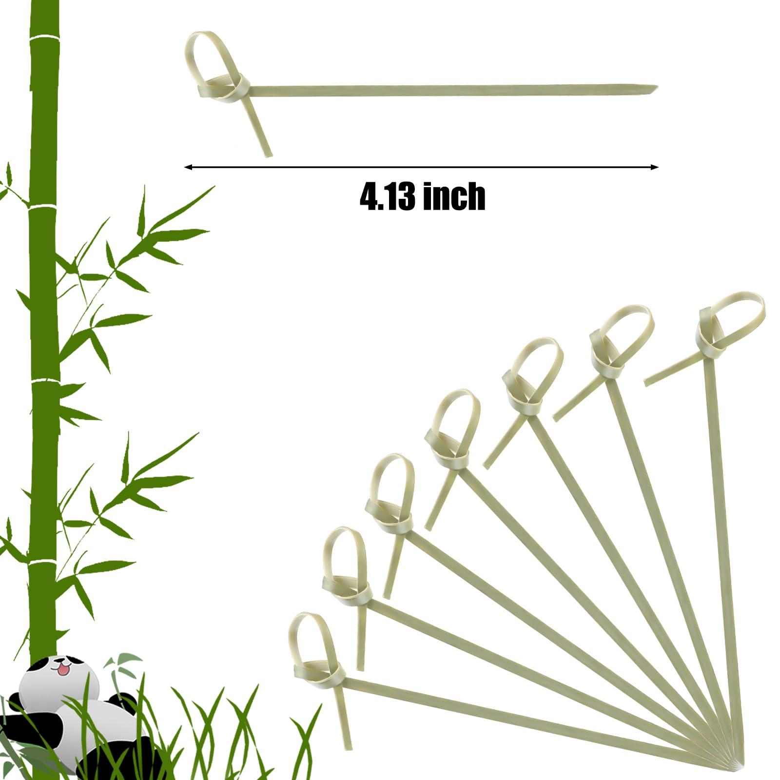 Nuogo 1000 Pcs Bamboo Cocktail Picks 4.13 Inch Bamboo Skewers Fruit Toothpicks for Appetizers Drink Garnish Sticks Handmade Food Pick with Looped Knot for Party Bar Snacks Sandwiches Drinks - Image 2