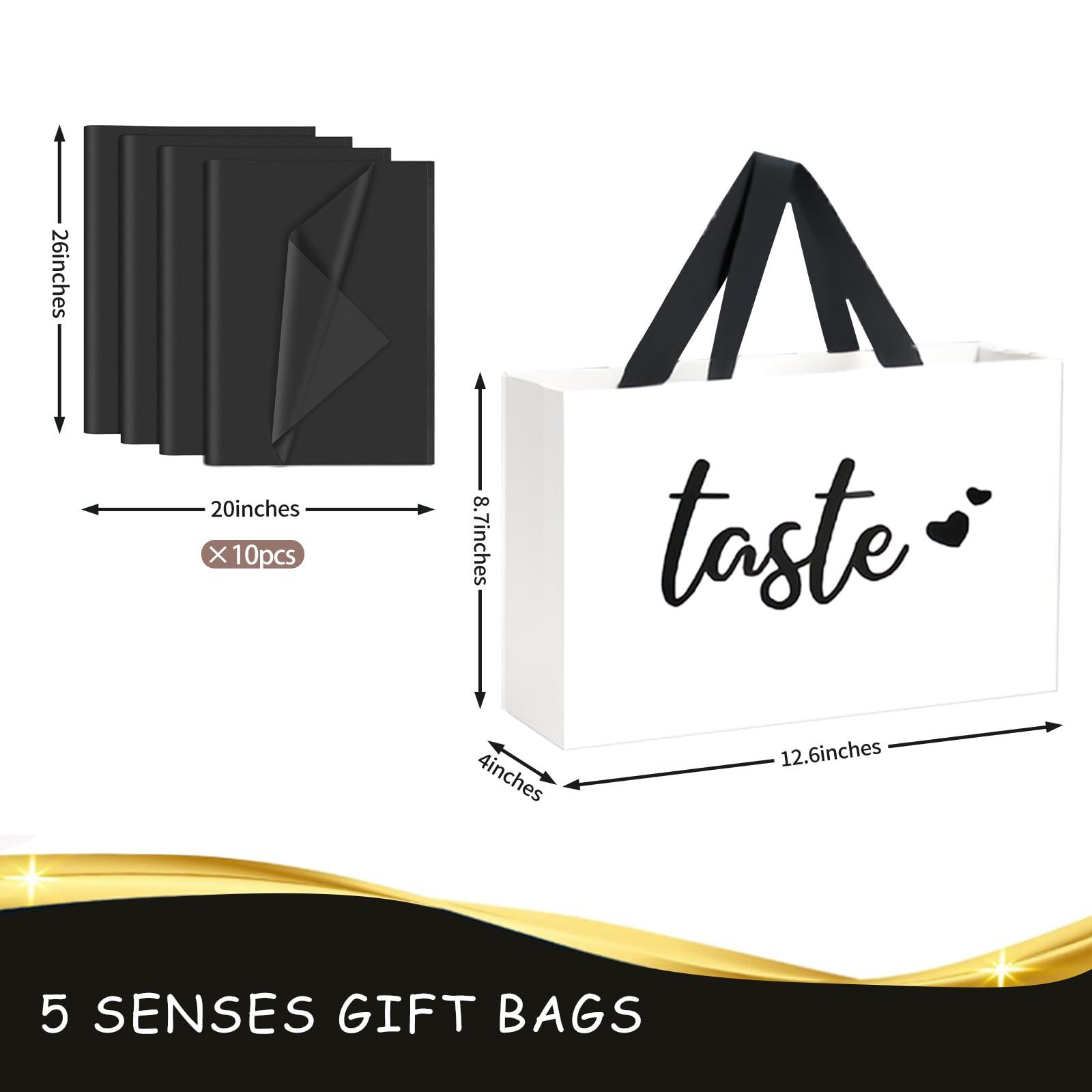 YIXAXKAO 5 Senses Gift Bags Five Senses Birthday Party Decorations with Tissue Paper, Rose Petals and Happy Birthday Banner Balloons Five Senses Gift for Him Husband Boyfriend (Black white) - Image 2