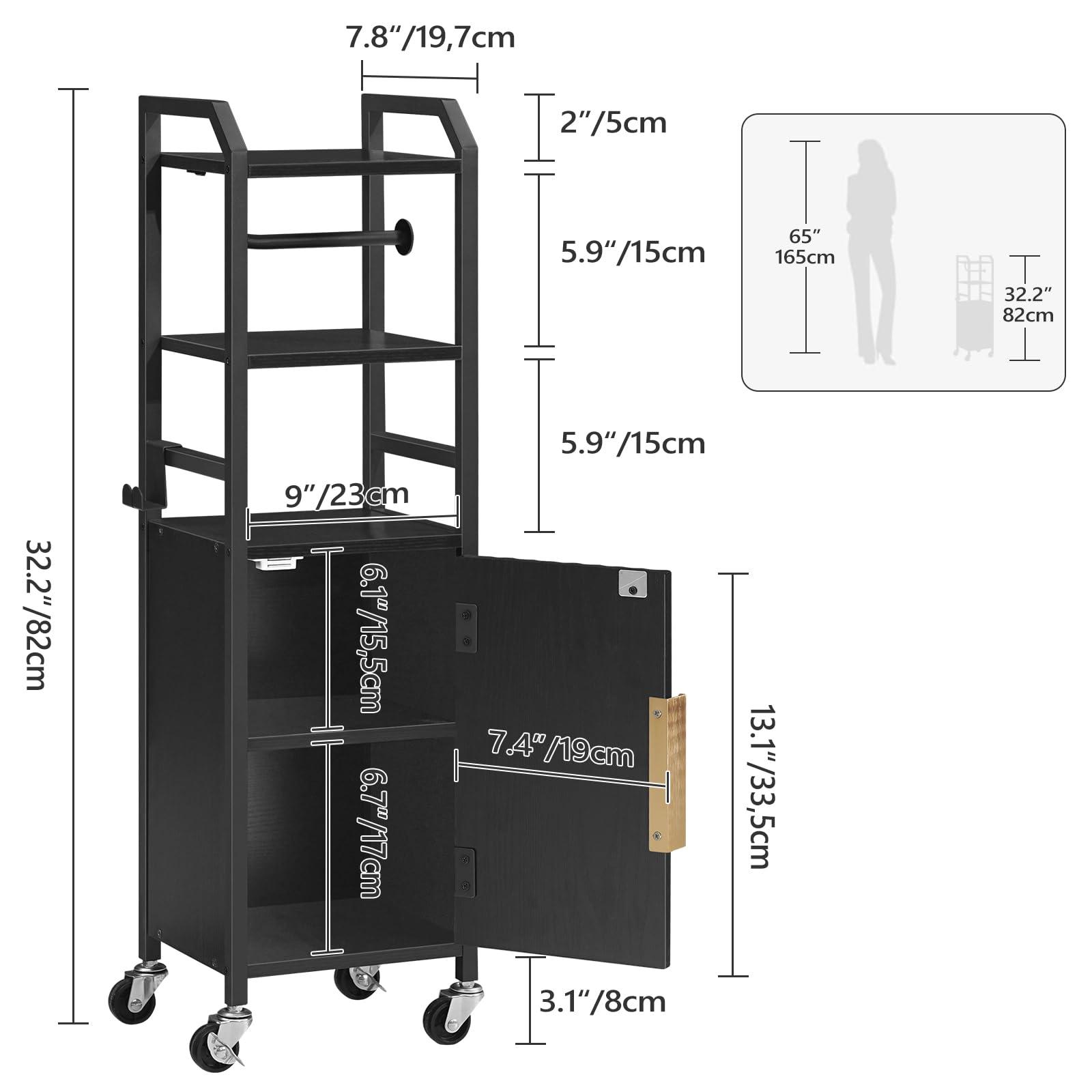 MAHANCRIS Small Bathroom Storage Cabinet, Slim Corner Floor Cabinet with Wheels, Narrow Bathroom Organizer with Adjustable Shelf, Toilet Paper Storage Cabinets, for Small Spaces, Black - Image 3