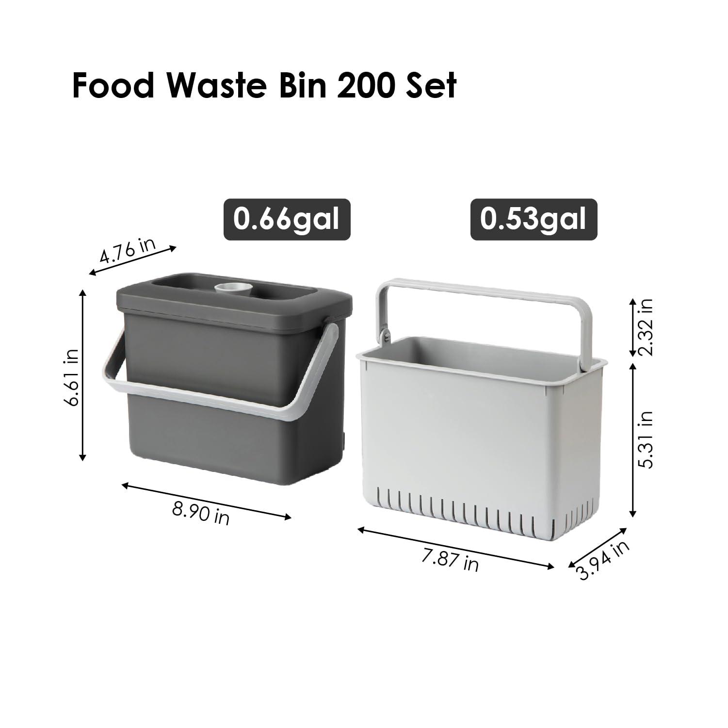DeHUB Small Food Waste Bin for Kitchen, Home Cafe, Countertop, Under Sink with Auto Lock Lid, Vinyl Holder, Self Adhesive, Water Drainage Inner Basket, 2.5L/0.6 Gal, Grey - Image 5