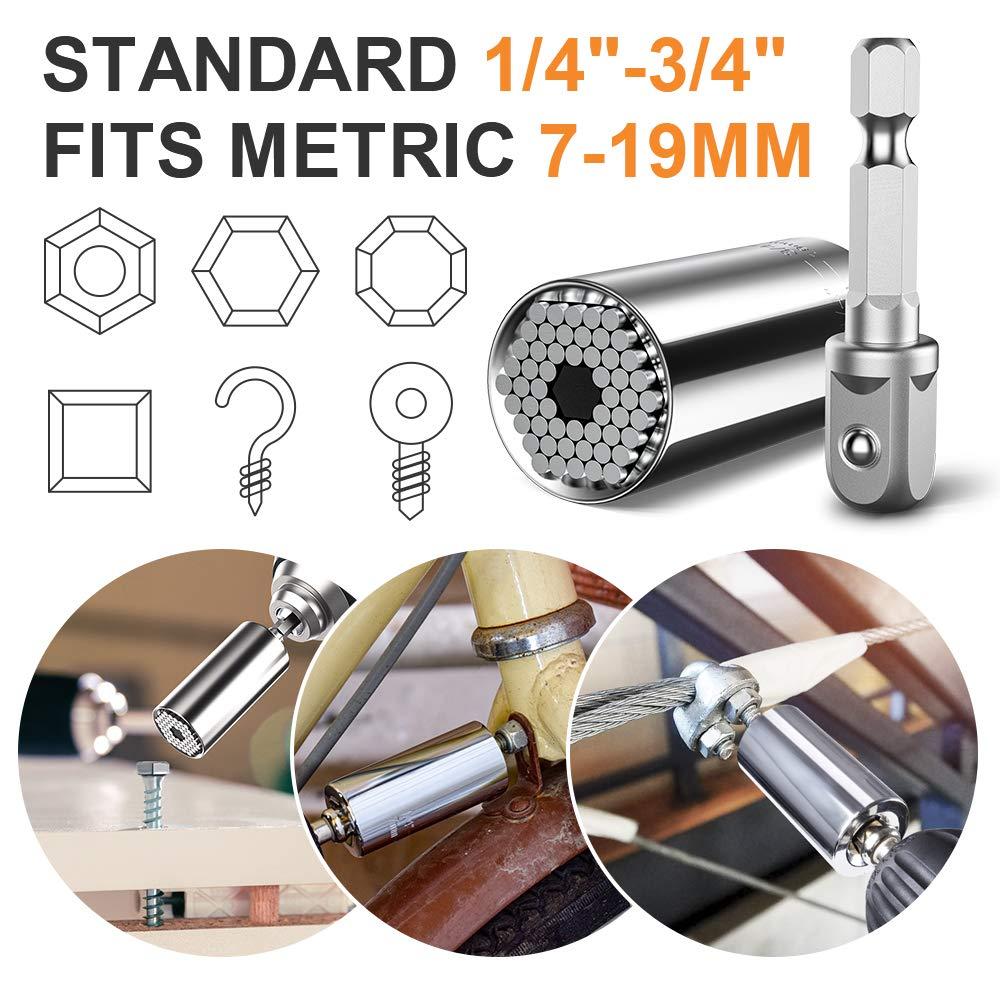 Super Universal Socket Tools Gifts for Men - Christmas Stocking Stuffers for Men Grip Socket Set with Power Drill Adapter Cool Stuff Ideas Gadgets for Him Birthday Gifts for Dad Women Husband (7-19mm) - Image 2