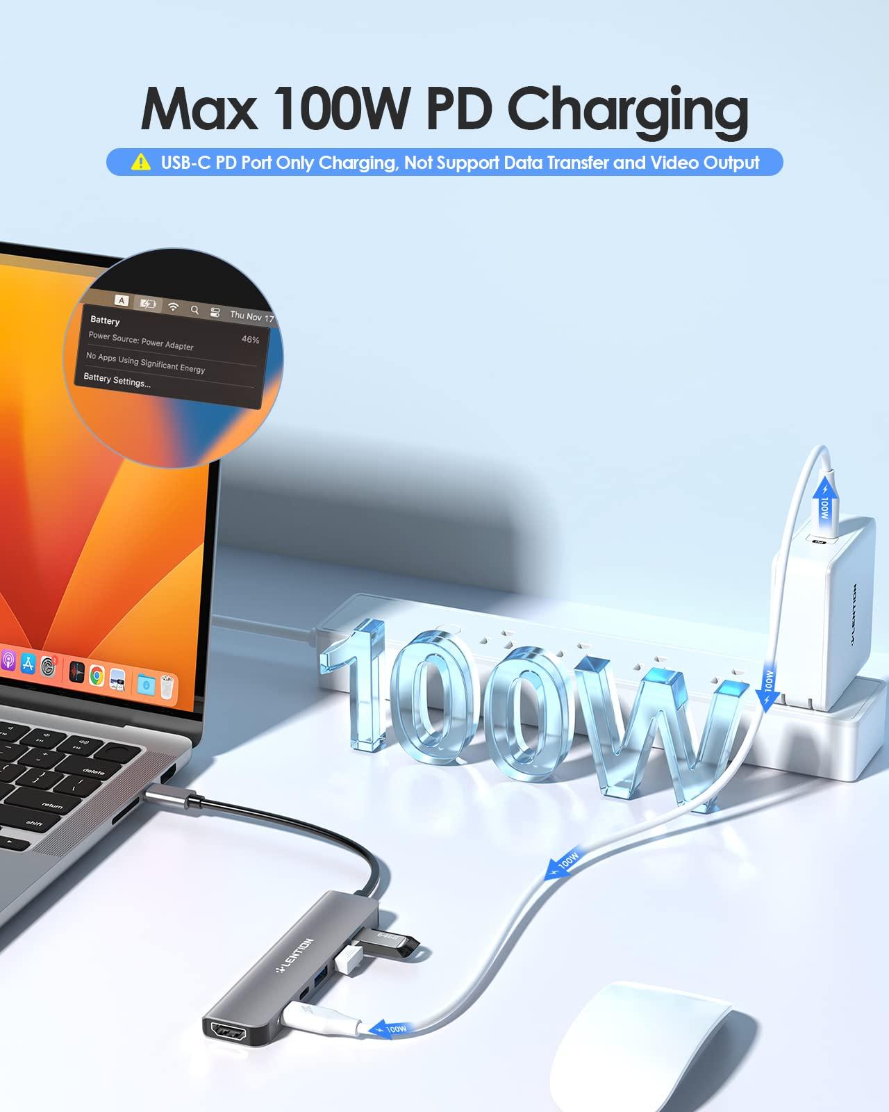 LENTION USB C Hub, Multiport with 4K HDMI Port, 3xUSB-A Ports, USB-C Data Port, 100W PD Port, Compatible New MacBook Pro/Air, iPhone 15 Pro/Pro Max, Surface, Chromebook, More(CE35s, Gray) - Image 5