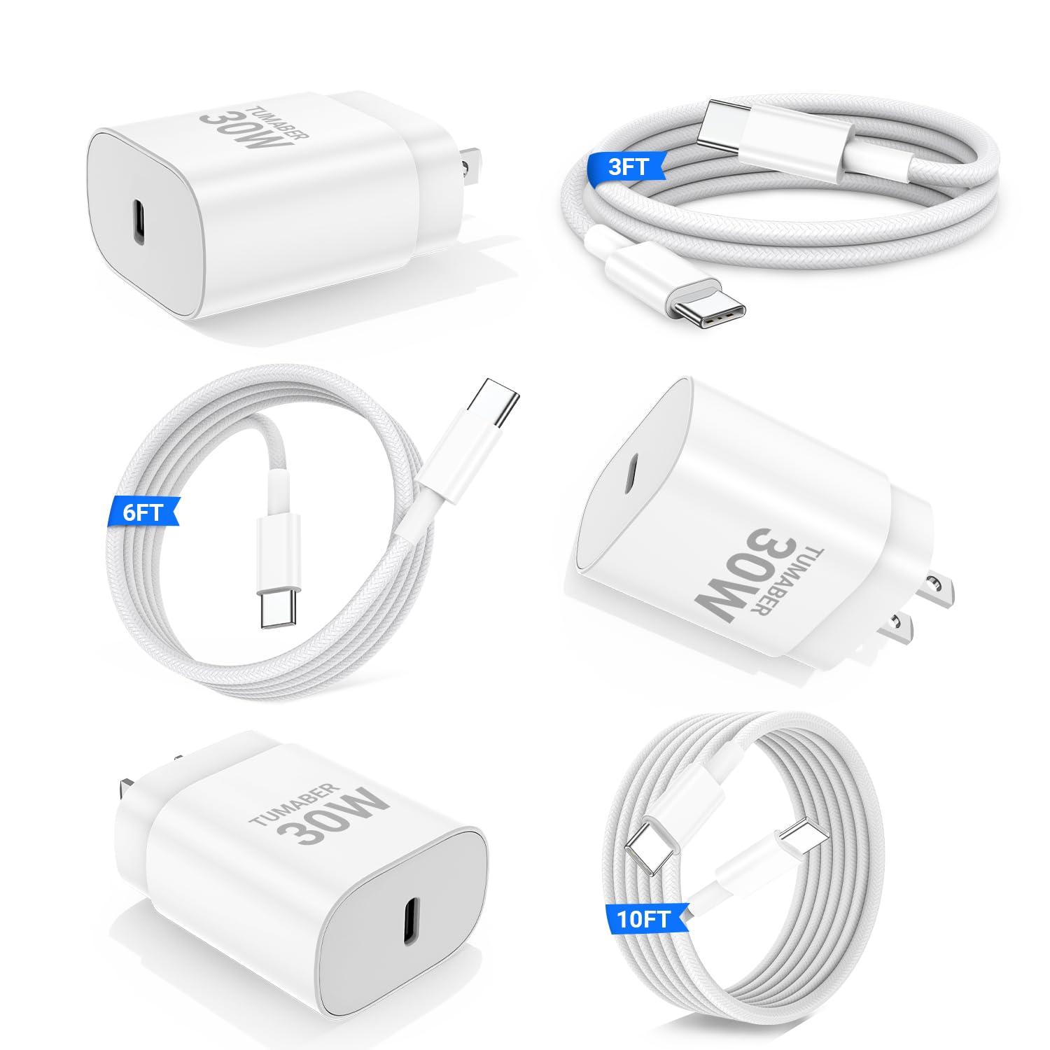 iPhone 16/15 Pro Max & Plus, 30W Fast Charging USB C Cable & Adapter, 3ft/6ft/10ft Type C Cord for iPhone & iPad Pro - Image 1