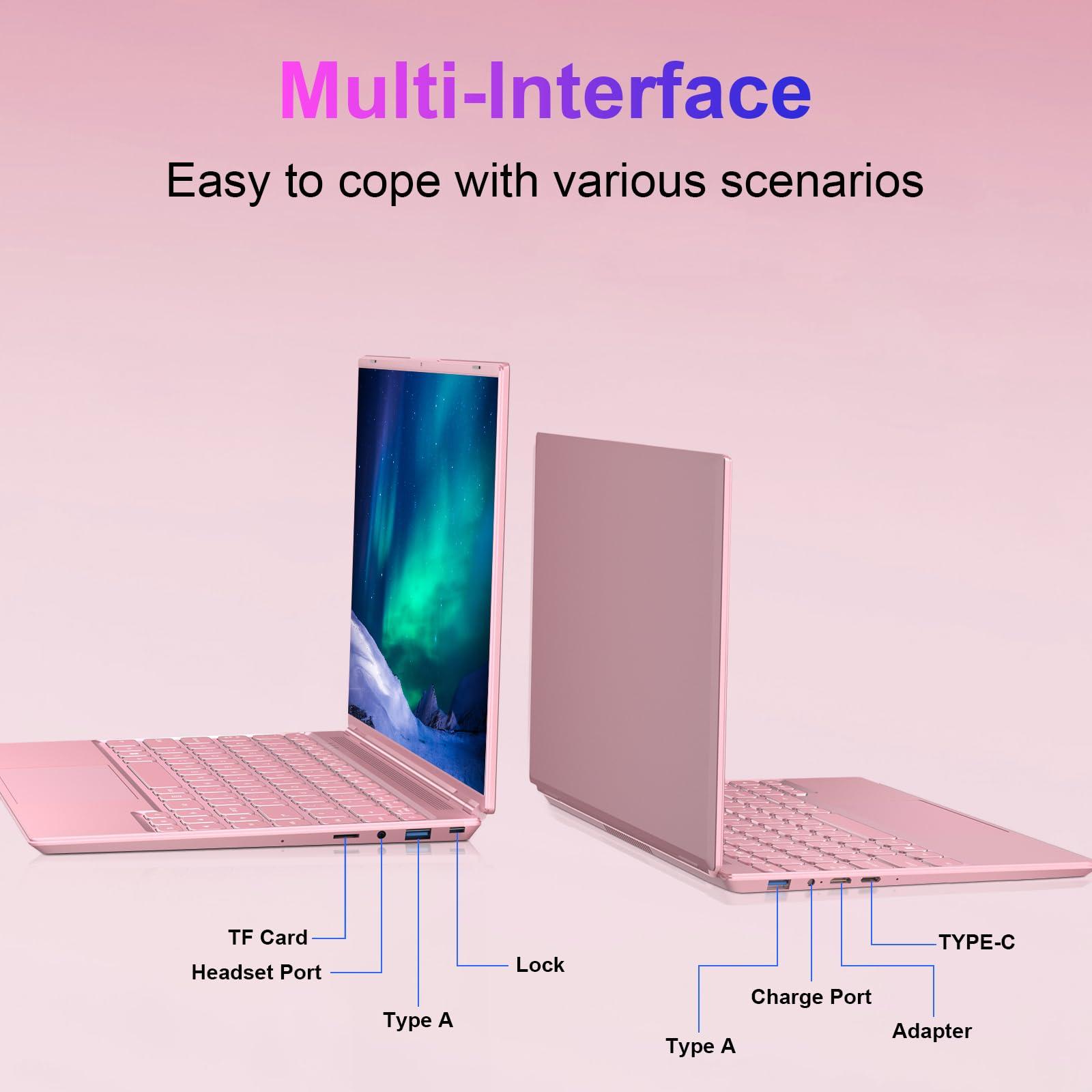 NOTODD Laptop 14" 8GB+256GB SSD Celeron N5095 Up to 2.9 GHz Win 11 Laptop Support 512GB TF 1TB SSD Expand Notebook Support 5G WiFi丨BT 4.2丨Cooling Fan丨1920*1200丨Mouse and Keyboard Protector-Pink - Image 6