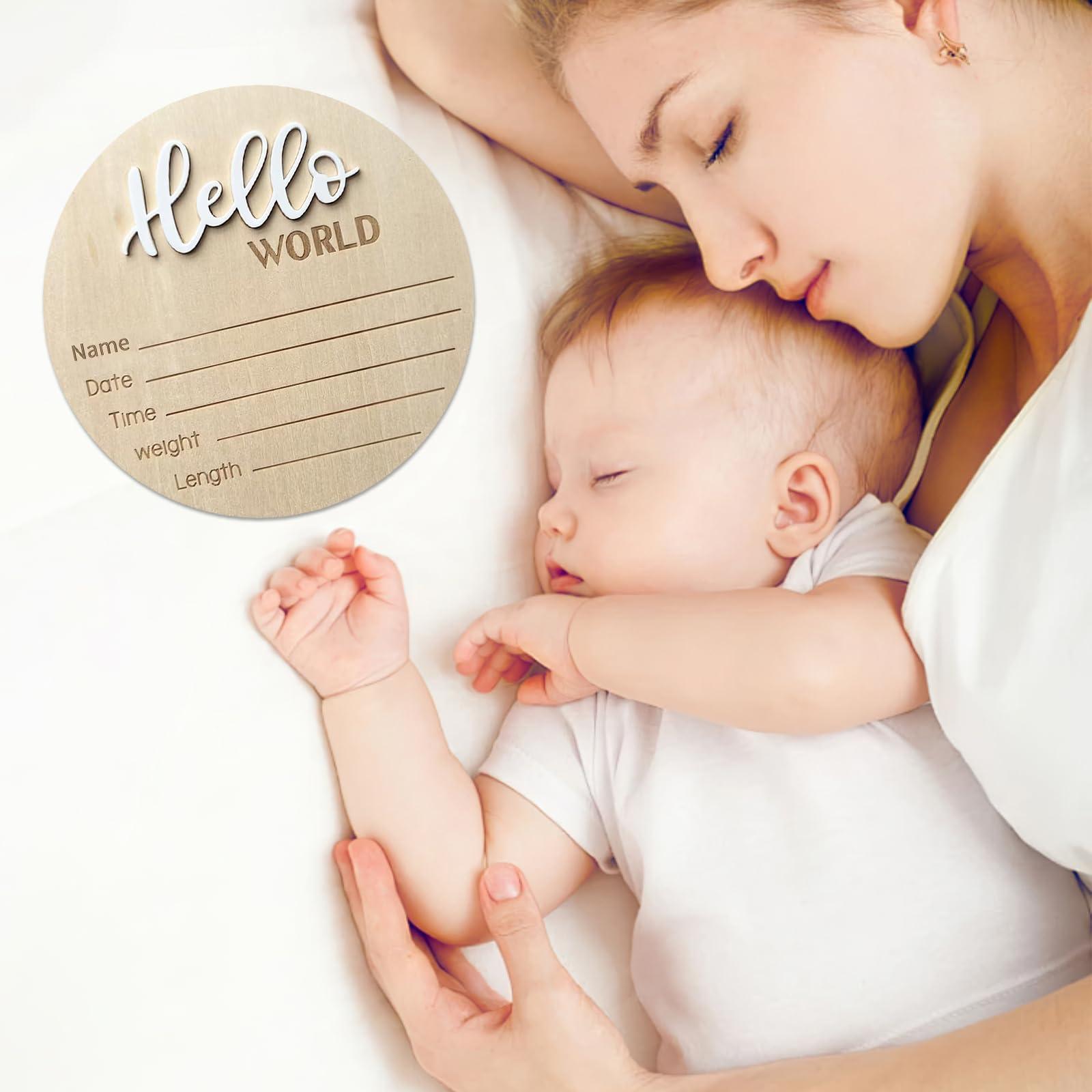 Baby Announcement Sign, ​5.9 Inch Wooden Hello World Newborn Signs, Birth Announcement Sign, Baby Shower Hospital Nursery for Newborn Boys and Girls (White) - Image 7