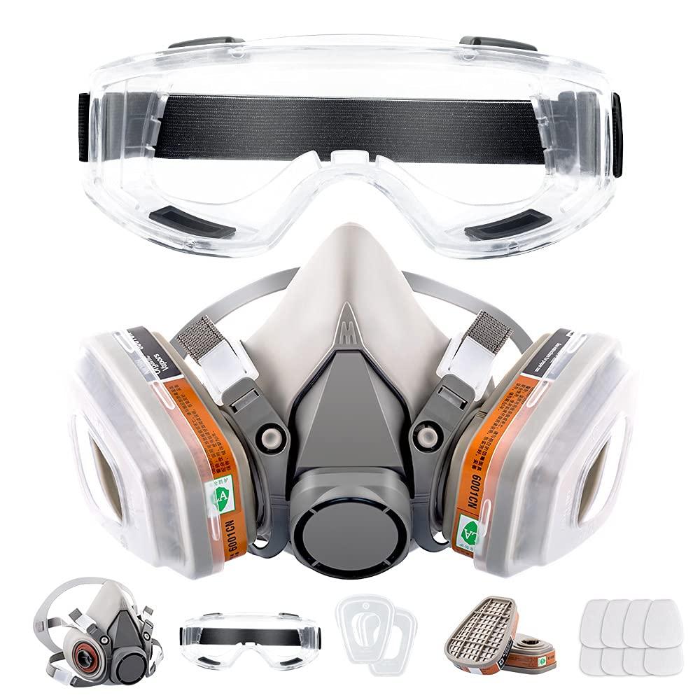 RBLCXG Respirator Reusable Half Face Cover Gas Mask with Safety Glasses, Filters for Painting, chemical, Organic Vapor, Welding, Polishing, Woodworking and Other Work Protection