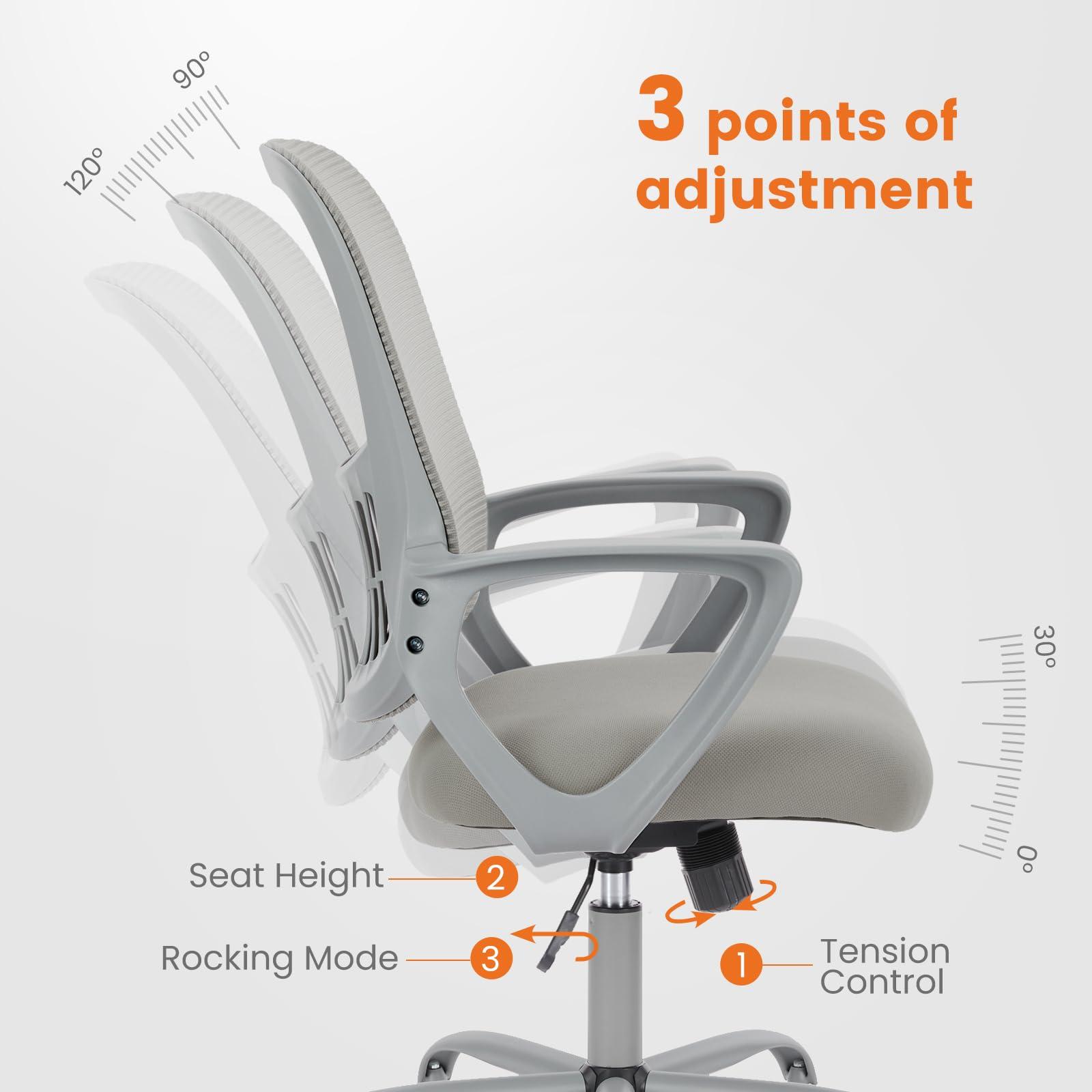 Office Computer Desk Managerial Executive Chair, Ergonomic Mid-Back Mesh Swivel Rolling Work with Wheels, Comfortable Lumbar Support, Comfy Arms for Home, Bedroom, Study, Student, Black - Image 7