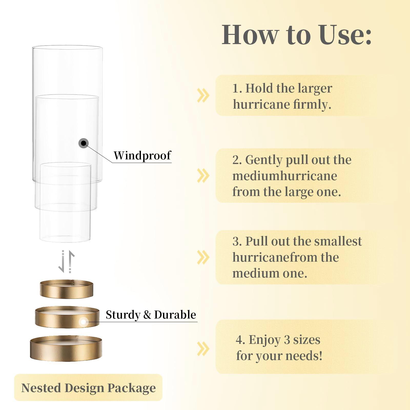 Hewory Hurricane Candle Holder for Pillar Candles: Gold Votive Candle Holders Set of 12, Glass Hurricane with Metal Candle Plate, Pillar Candle Holder for Table Centerpiece Wedding Holiday Home Decor - Image 4