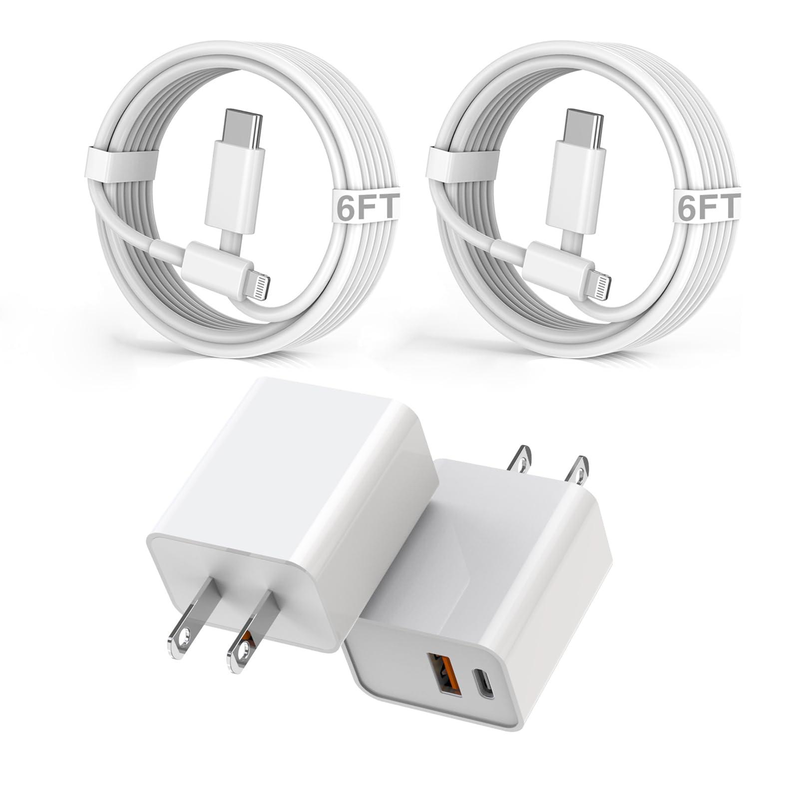 Fast iPhone Charger, 2Pack 20W Dual Port QC+ USB C Charger Block Plug Adapter Dual ChargeriPhone Fast Charging Brick 6 FT USB C to Lightning Cable i Phone Cord for iPhone 14/13/12/11/Pro Max/Mini/XR/X