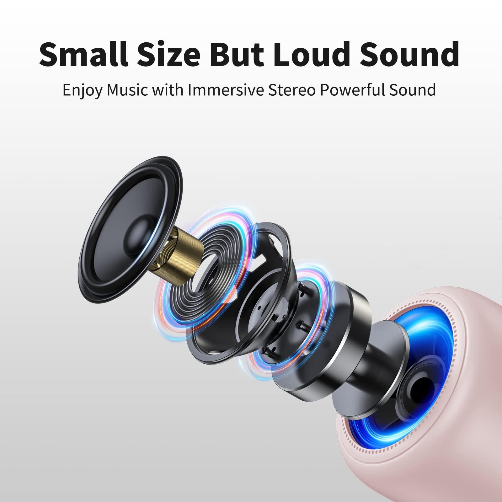 Bobtot Portable Bluetooth Speakers with Strap Easy to Carry, Wireless IPX5 Waterproof Mini Speaker with Loud Stereo Sound, 20 Hours Playtime, Rechargeable Battery, Built-in Microphone, Pink - Image 4