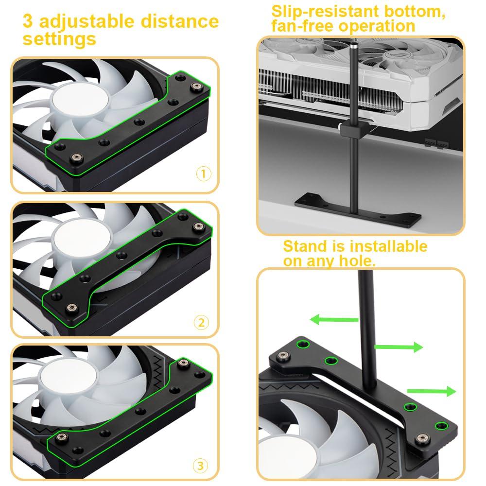 GPU Support Bracket, GPU Holder Stand, Adjustable GPU Sag Bracket Graphics Card Support for 12cm Fan Mount CNC Aluminum (0.63-6.3inch) - Image 3