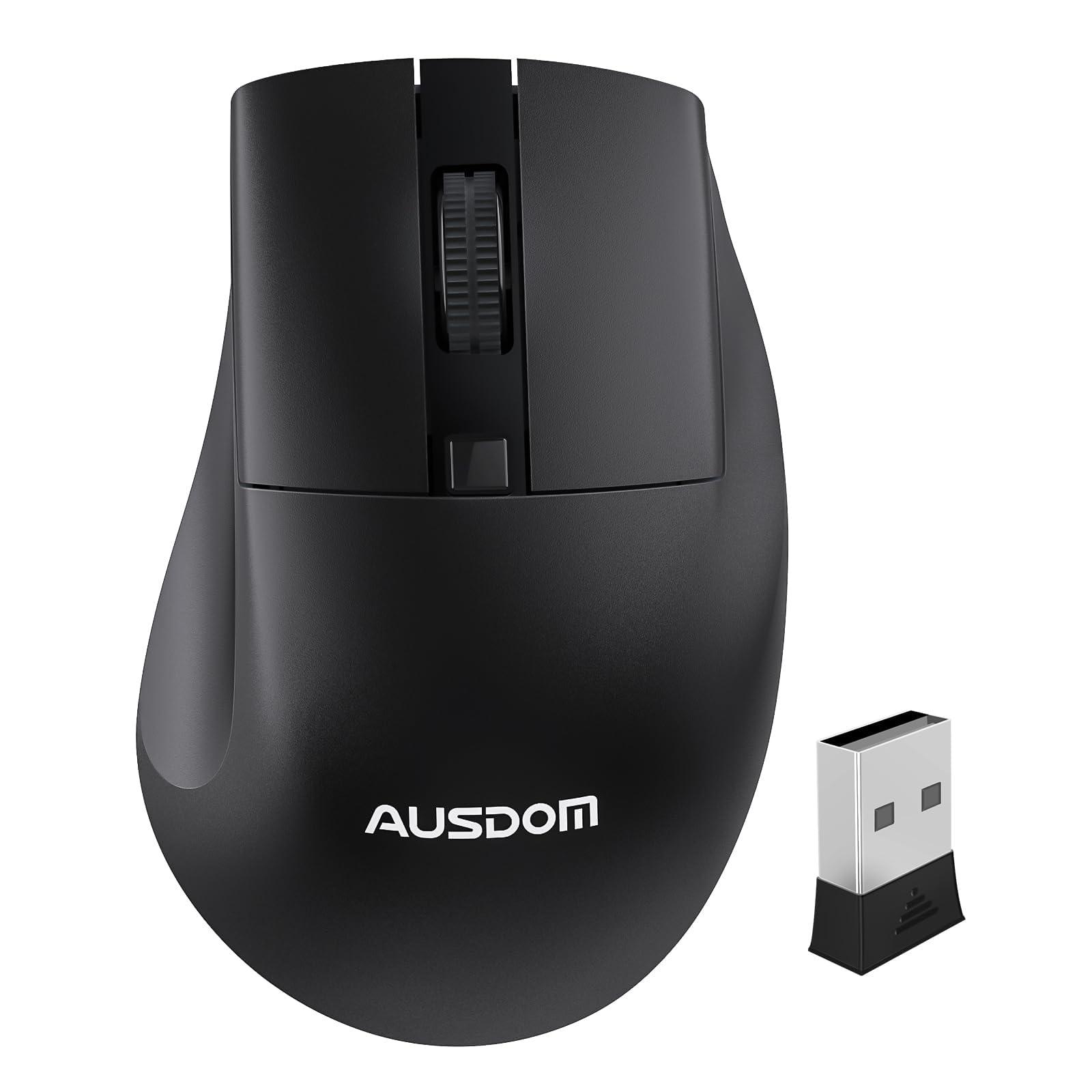 AUSDOM Wireless Mouse for Laptop - Computer Mouse with 2.4G USB Mini Receiver, 1600 DPI Optical Tracking, Cordless Portable Computer Mice for PC, Mac, Notebook, Black