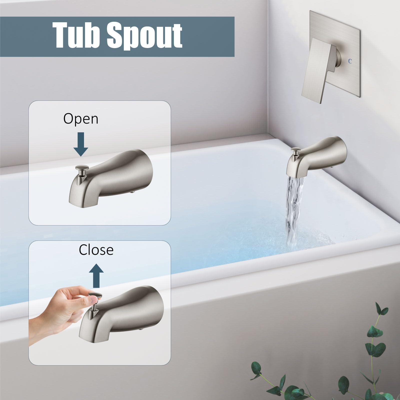 Aolemi Shower Tub Faucet Set with Handheld Spray Shower System Single Shower Rainfall Head and Handle with Tub Spout Combo Rough-in Valve Included Shower Trim Kit 6 Inch Shower Head, Brushed Nickel - Image 8