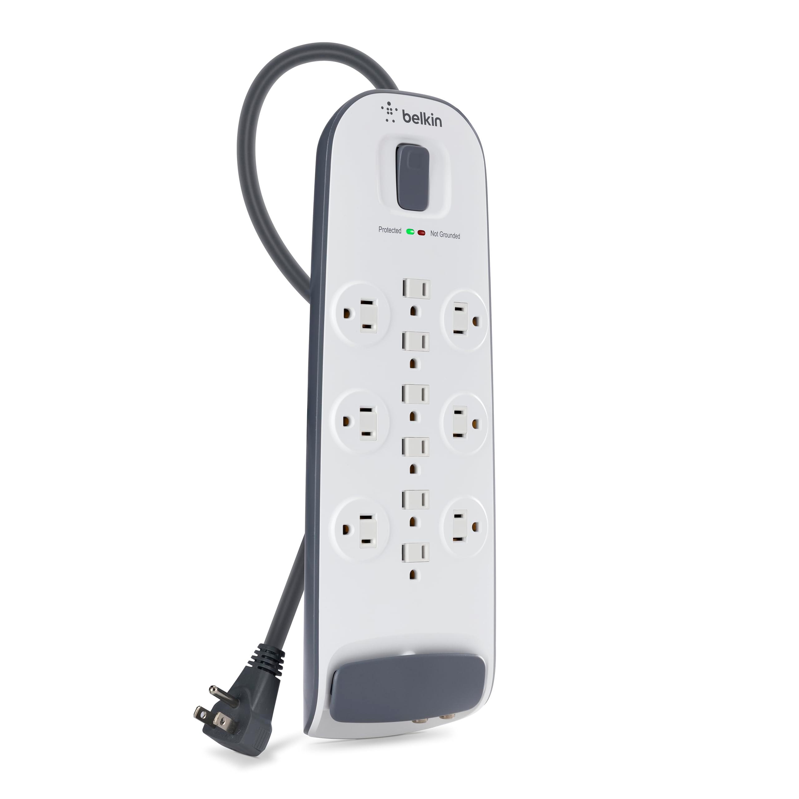 Belkin Power Strip Surge Protector - 12 AC Multiple Outlets, Ethernet & Cable Protection - 8 ft Long Extension Cord for Home, Office, Travel, Computer Desktop & Phone Charger - 3996 Joules, White - Image 2