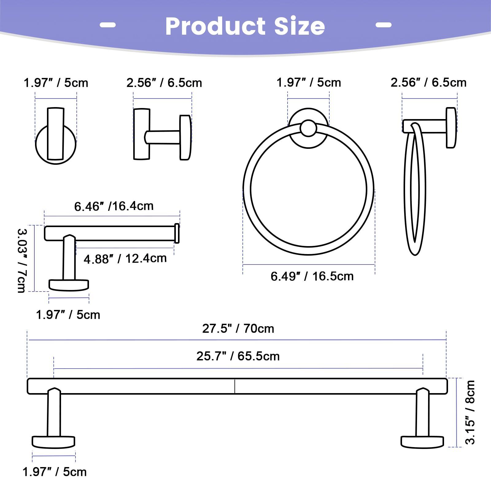 YACVCL 10 Pieces Brushed Nickel Bathroom Hardware Accessories Set, 27.5 Inch Towel Bar Set SUS304 Stainless Steel Towel Holder Set for Bathroom,Wall Mounted Towel Rack Set - Image 3
