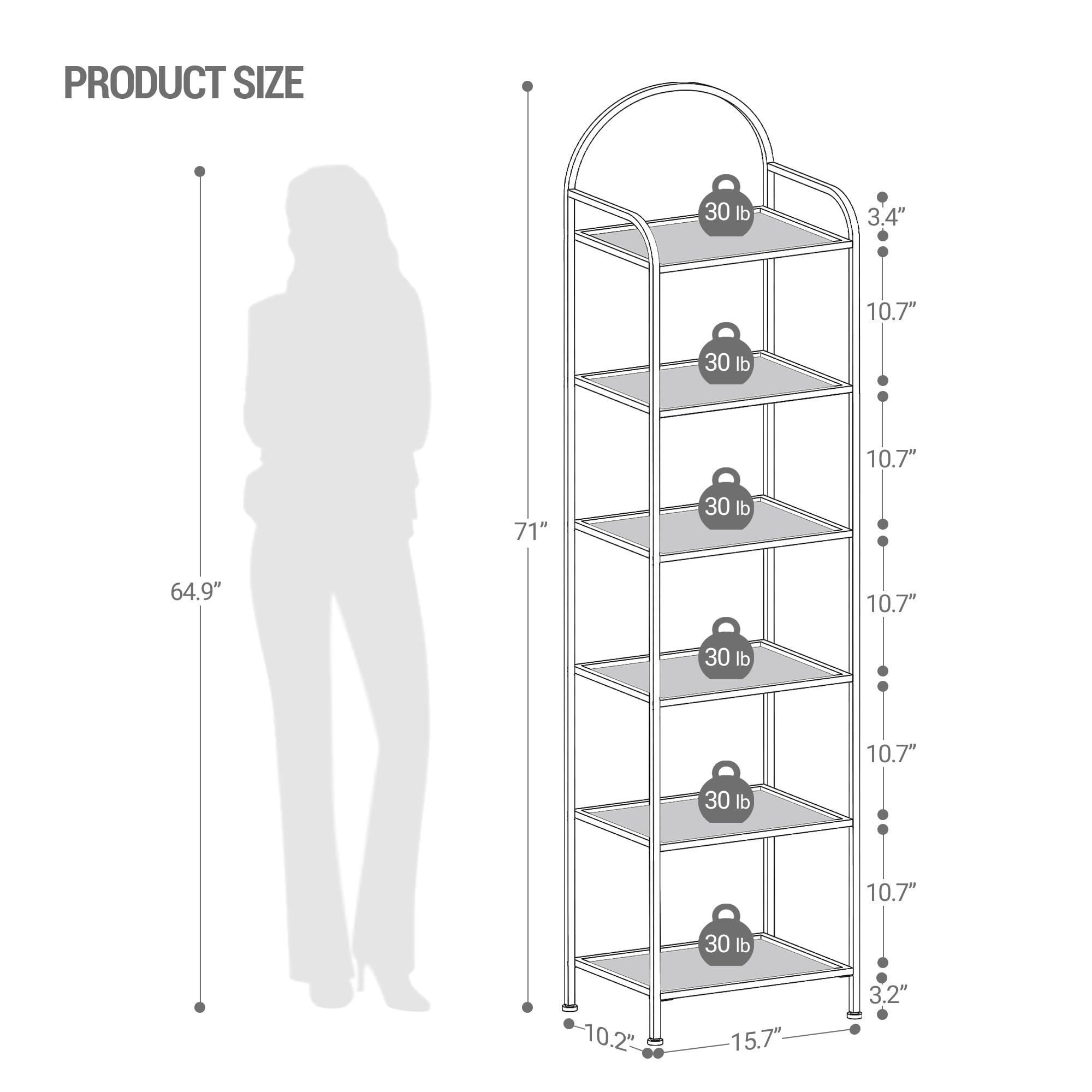 Hzuaneri Bookcase Bookshelf, Tempered Glass Bookshelves, Slim Shelving Unit for Bedroom, Bathroom, Home Office, Steel Frame, 6 Tier Gold BC10601G - Image 2