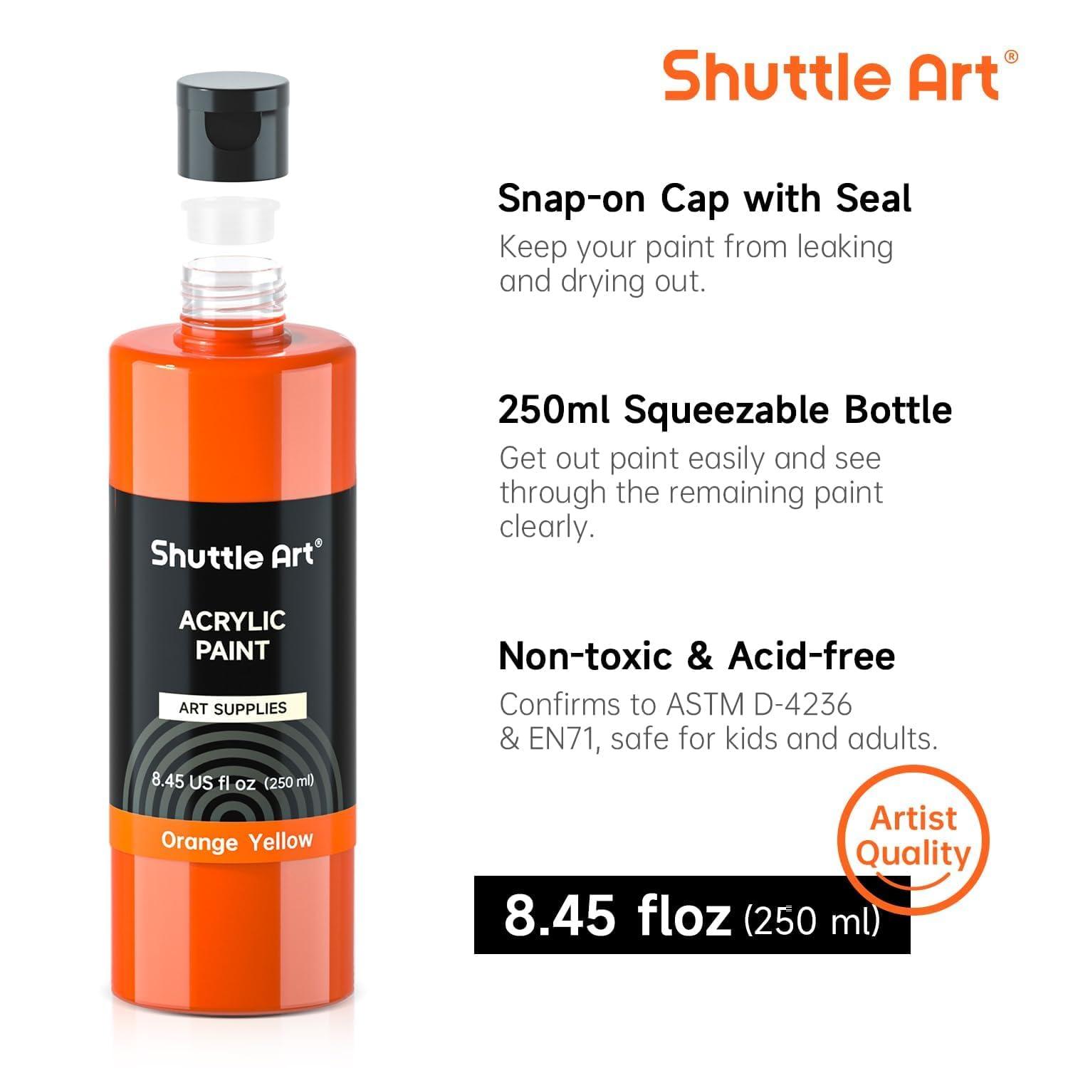 Shuttle Art 18 Colors Acrylic Paint Bottle Set (250ml/8.45oz), Rich Pigmented Bulk Painting Supplies for Artists, Beginners and Kids on Rocks Crafts Canvas Wood Ceramic - Image 4