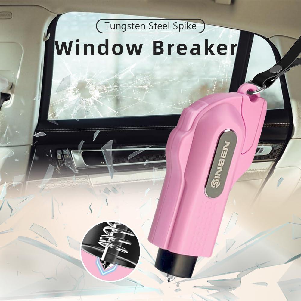 SINSEN Car Safety Hammer, 2-Pack Window Glass Breaker & Seatbelt Cutter, Emergency Keychain, Automotive Escape Kit and Survival Tool for Land/Underwater, Pink & White - Image 2