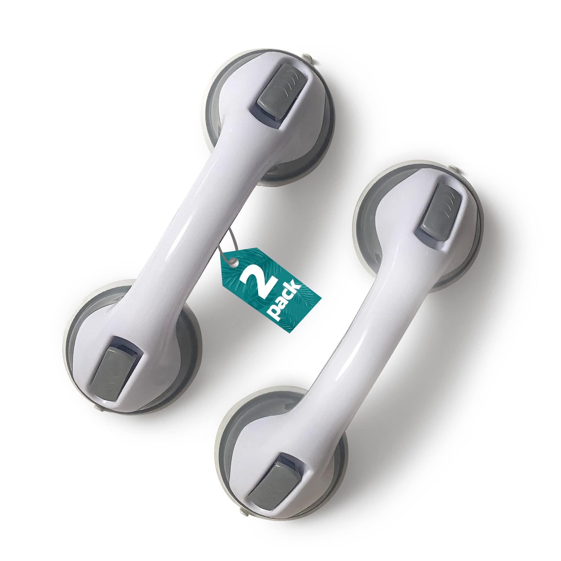 2 Pack Heavy-Duty Shower Grab Bars - Gemroom 12 Inch Grey Suction Bar Handles for Elderly, Seniors, Handicap, Safety Balance Assist Grip for Bathroom, Toilet - Anti-Slip, Shower Handles Hand Rai