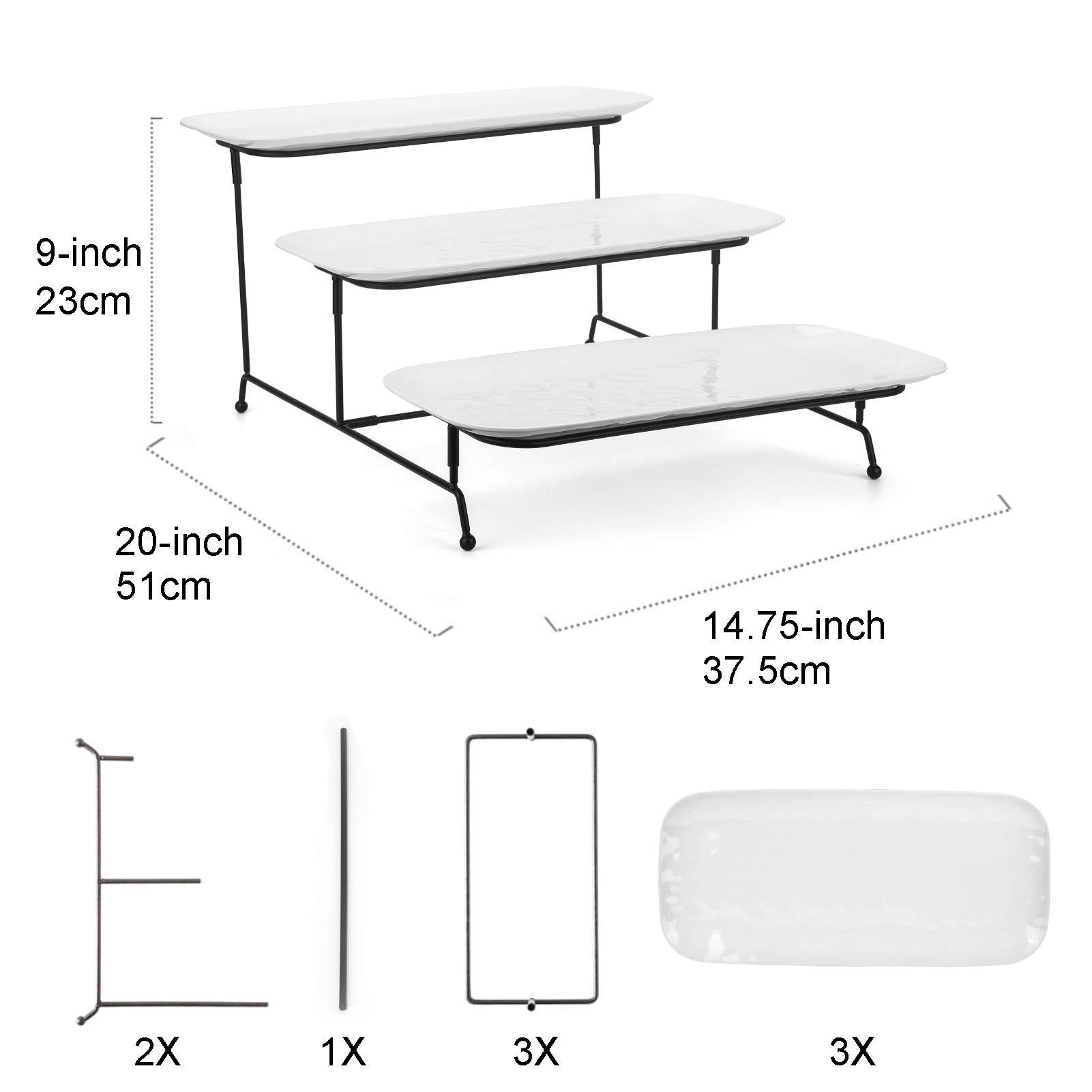3 Tiered Serving Platter, 3-Piece 14.75" Melamine Tray and Tier Rack, Rectangular Food Display Stand with White Melamine Platters - Serving Trays for Parties - Image 2