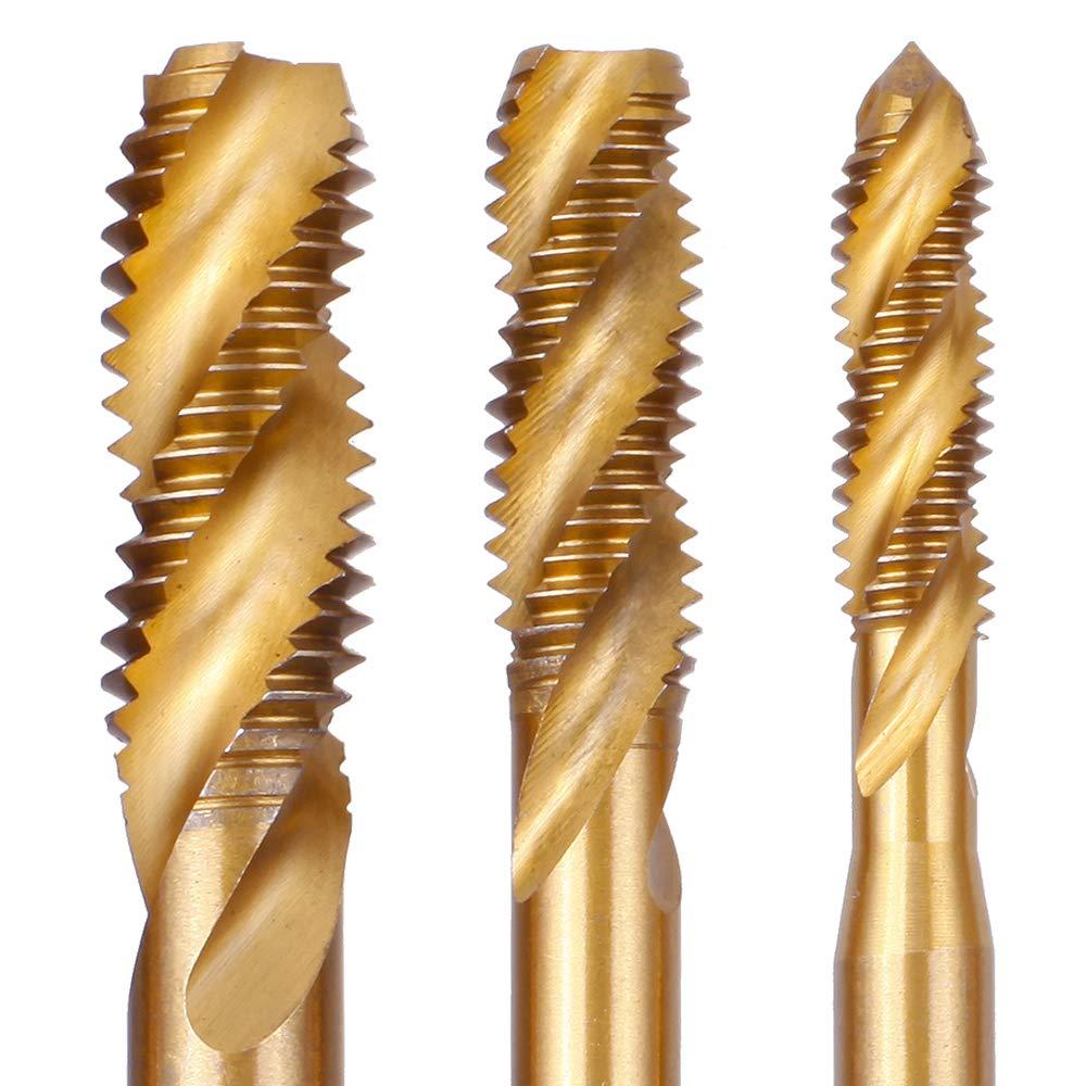 Rocaris 9 Pack of M2 M2.5 M3 M4 M5 M6 M8 M10 M12 Titanium Coated HSS Spiral Flute Metric Taps Set - Image 6