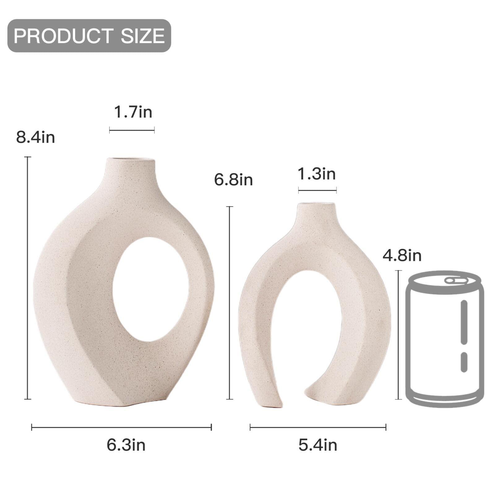 Lvases Snuggle Hollow Ceramic Vase Set of 2, Nordic Modern Boho ins Style Decorative Ceramic Aesthetic Flower Vase for Home Decor (Milky White W 6.3" X H 8.4") - Image 3