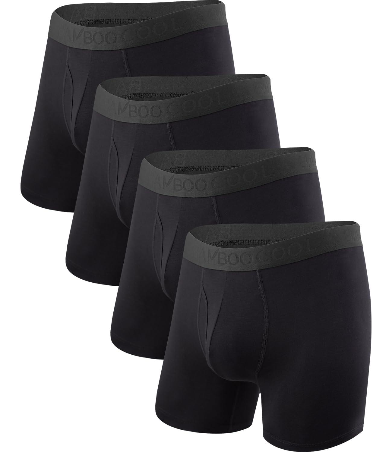 BAMBOO COOL Men's Underwear Boxer Briefs Fly with Built-in 3D Pouch Comfortable Cool Underwear for Men 4 Pack
