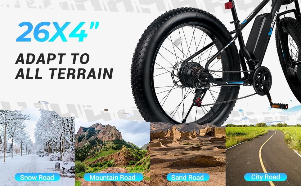 Geemax Electric Bike for Adults, 26" x 4.0 Fat Tire Ebike, 500W (Peak 750W) 36V 10.4Ah Lithium Battery Electric Bicycle, 25MPH, 21-Speed, Up to 35 Miles for Commuting, Beach, Snow - Image 8