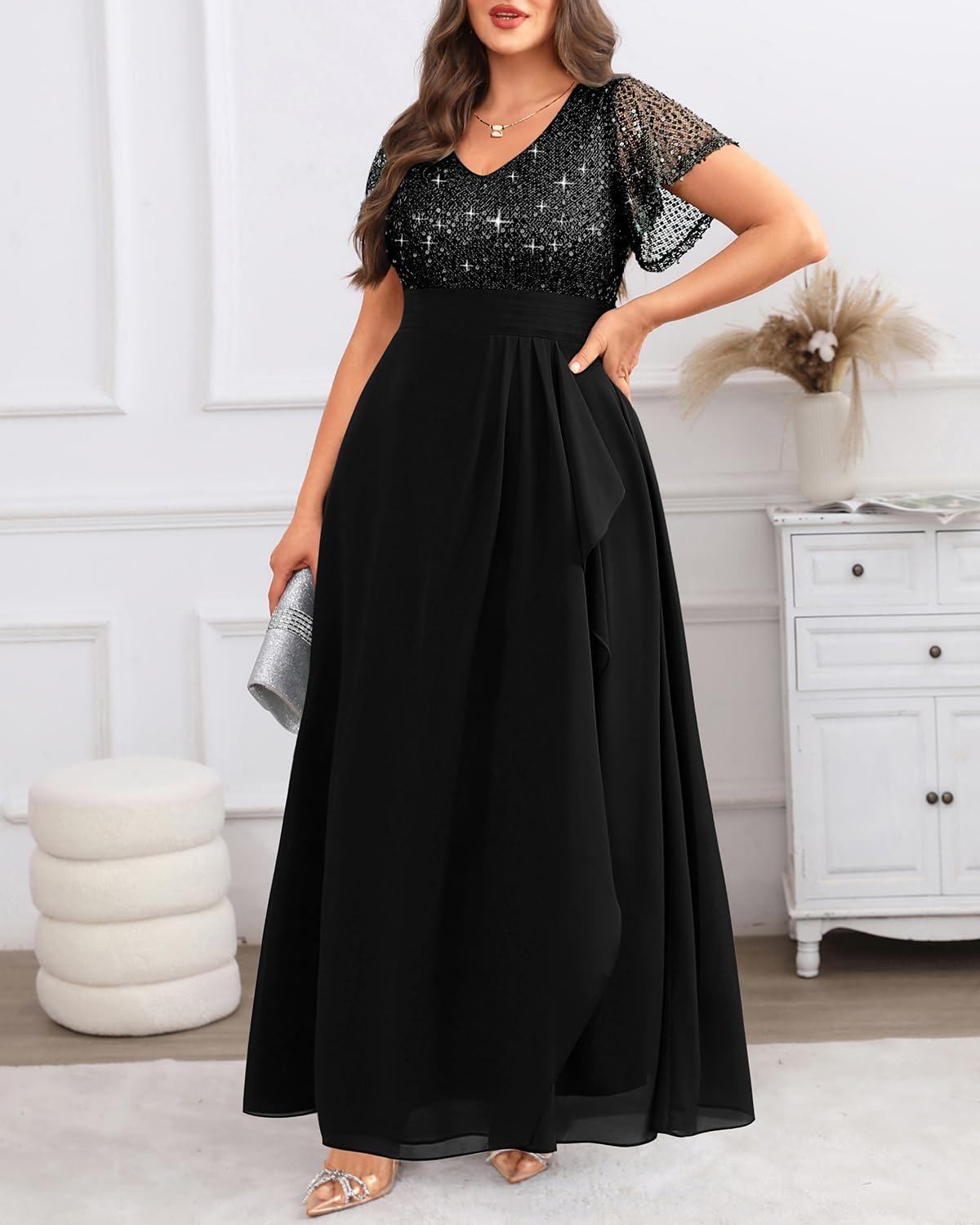 Pinup Fashion Women Plus Size Formal Dresses - Sequin Evening Gowns Wedding Guest Prom Long Dress - Image 5