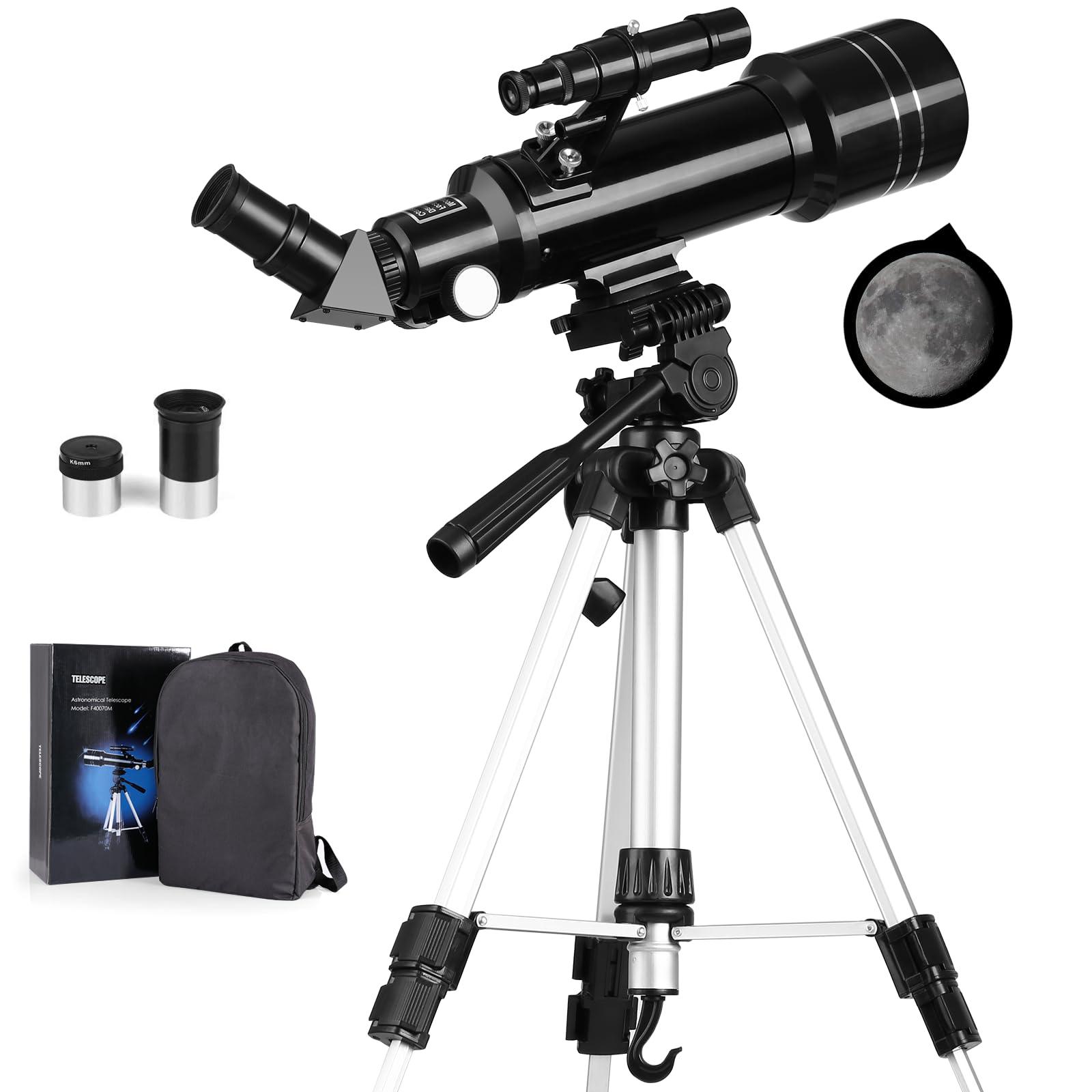 Astronomical Telescope, Pro 400/70 FMC Refractor Telescopes with Adjustable Tripod & & Finder Compass Portable Travel Telescope Perfect Portable Scope for Adult Children Teens