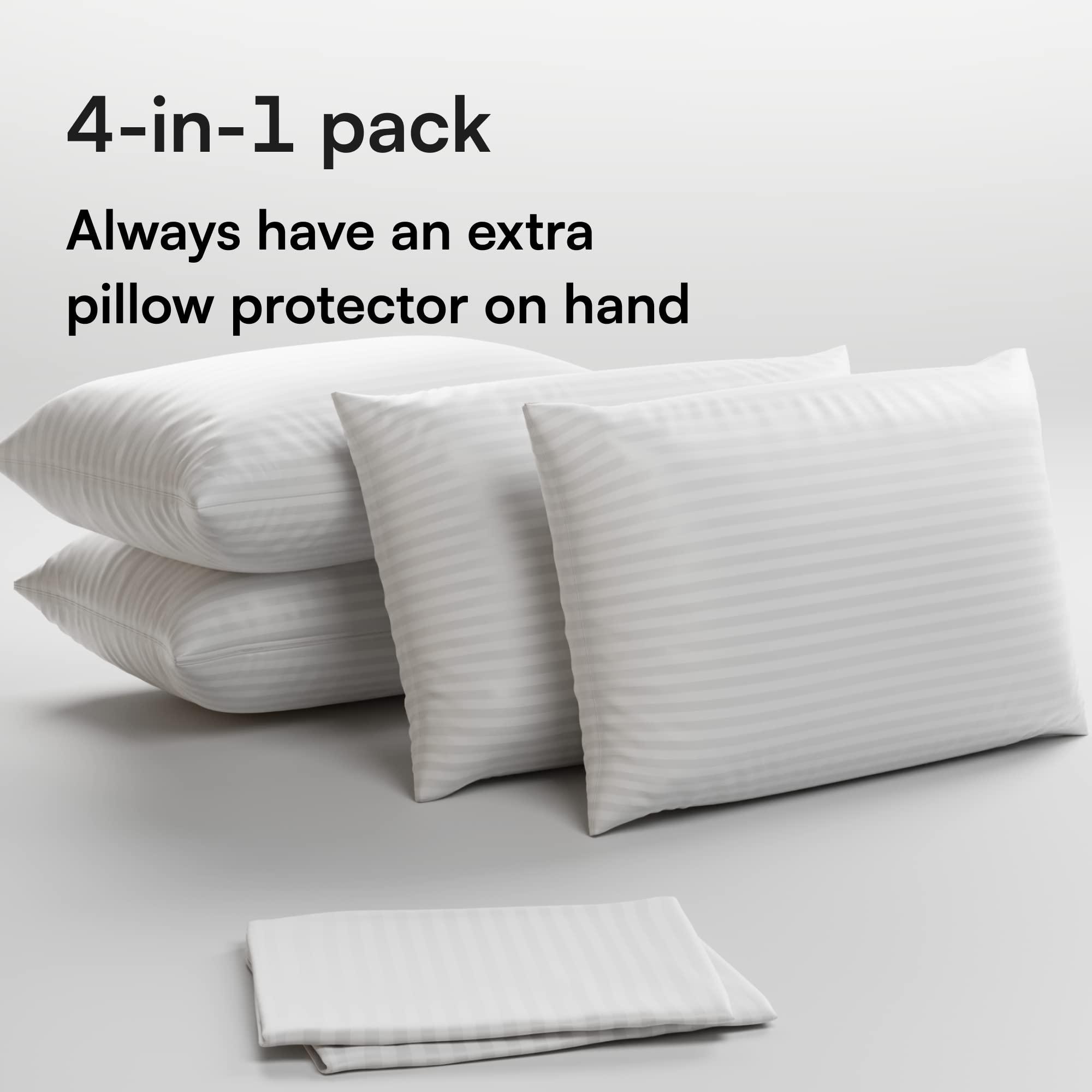 Ultra Soft Pillow Protectors with Zipper Standard Size - Set of 4 Breathable Pillow Covers - 100% Protection Against Stains, Dust & Dirt - Machine Washable (Dark White) - Image 3