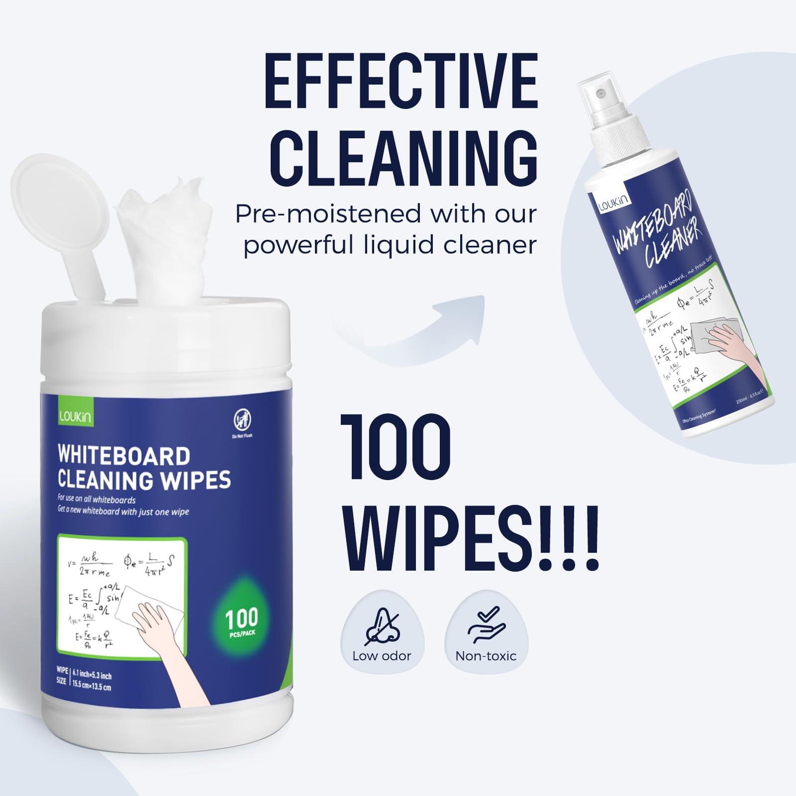 Loukin Whiteboard Cleaning Wipes, Dry Erase Board Cleaning Wipes, Non-toxic White board Wipes, 100 Wipes per Canister, 6 Pack - Image 3
