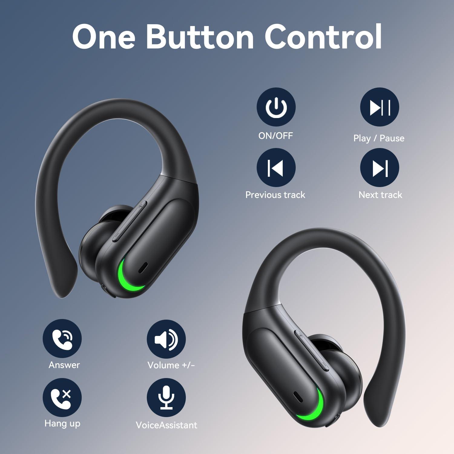 Wireless Earbuds Bluetooth 5.4 Headphones, 96hrs Playtime, Wireless Charging Case LED Display, Over Ear Headphones, ENC Noise Cancelling, Hi-Fi Sound, IP7 Waterproof, for Sports and Workouts Black - Image 7